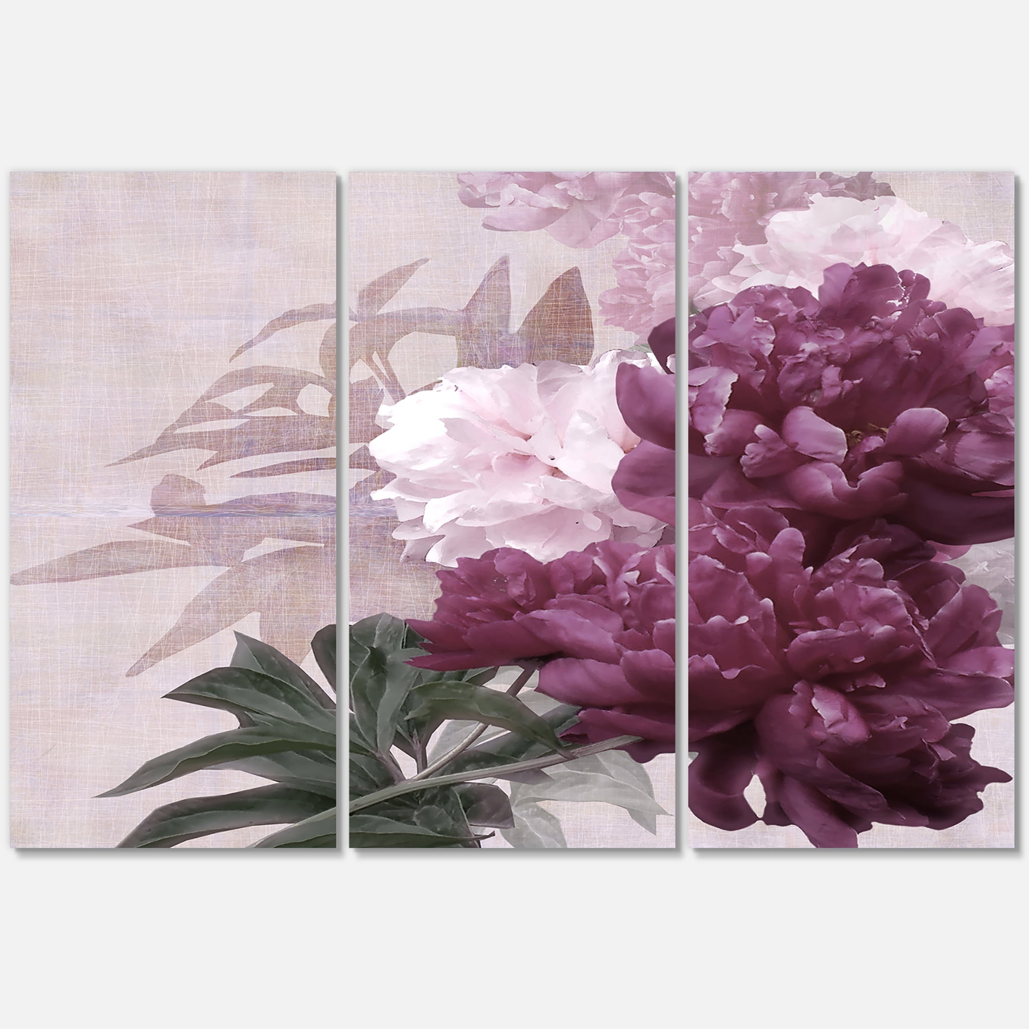 Designart ' Ancient Pink and Purple Flowers I ' Traditional Canvas Wall Art Print