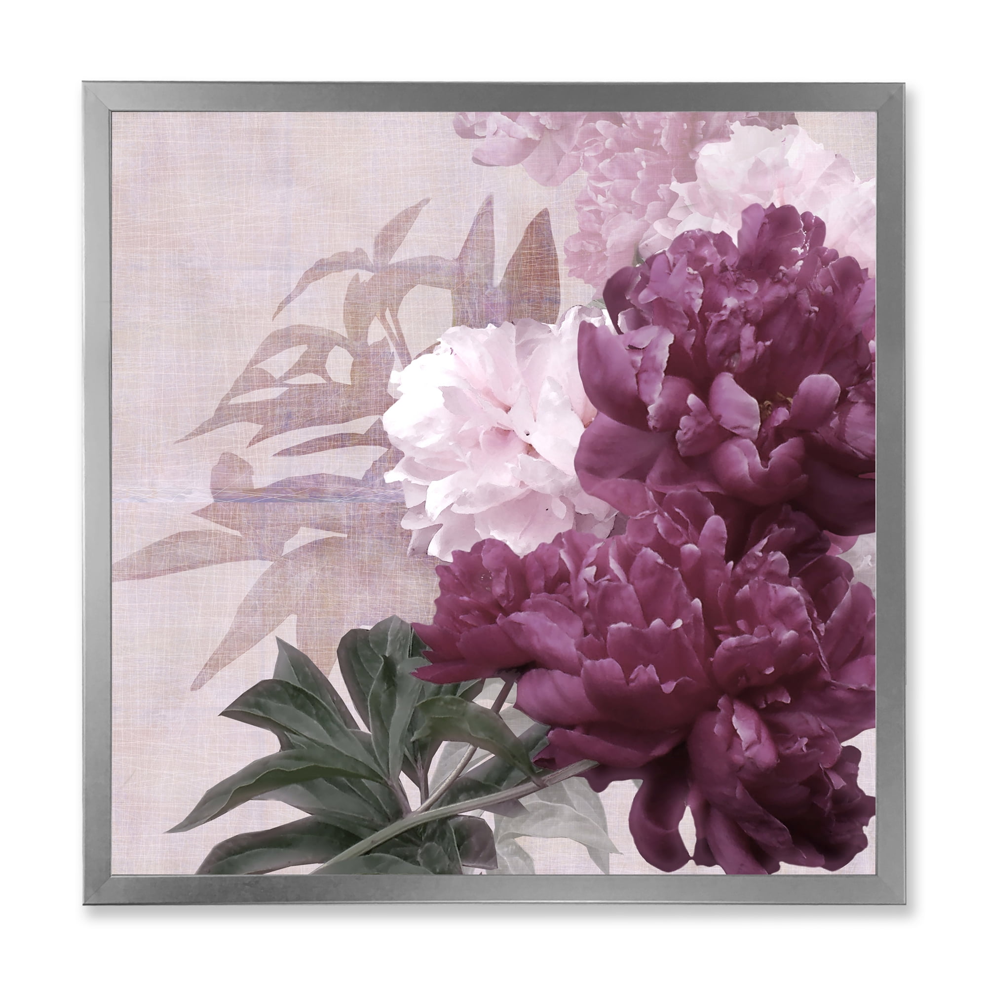 Designart 'Ancient Pink and Purple Flowers I' Traditional Framed Art Print