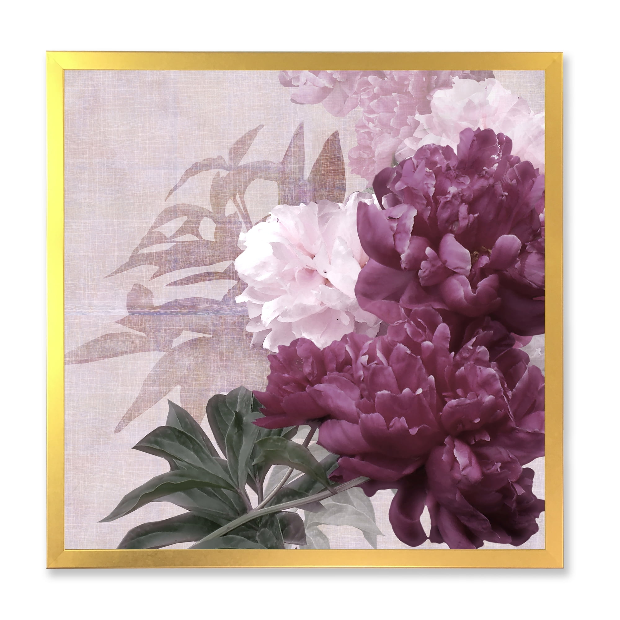 Designart 'Ancient Pink and Purple Flowers I' Traditional Framed Art Print