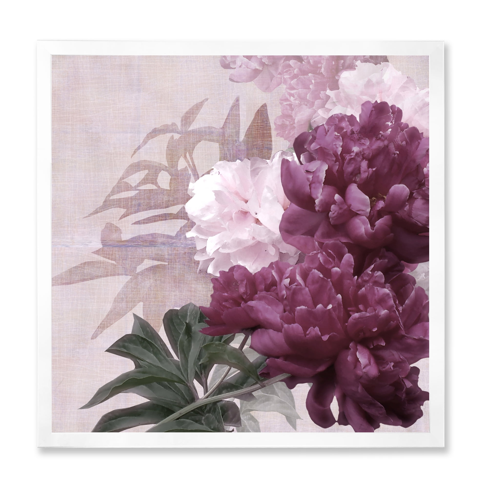 Designart 'Ancient Pink and Purple Flowers I' Traditional Framed Art Print