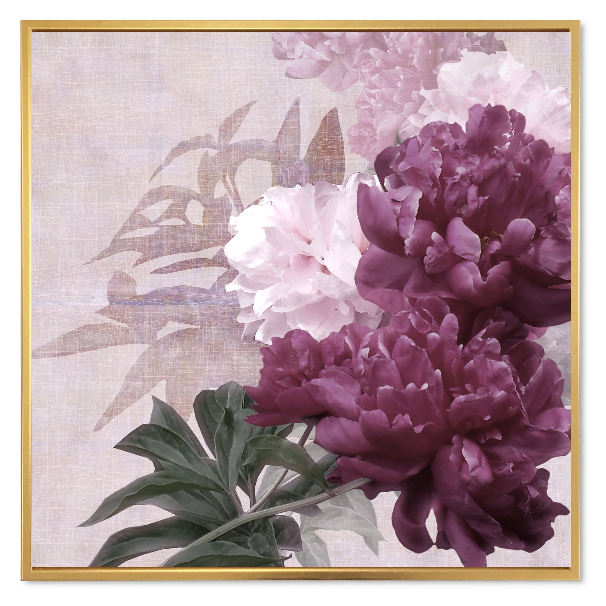 Designart 'Ancient Pink and Purple Flowers I' Traditional Framed Canvas Wall Art Print