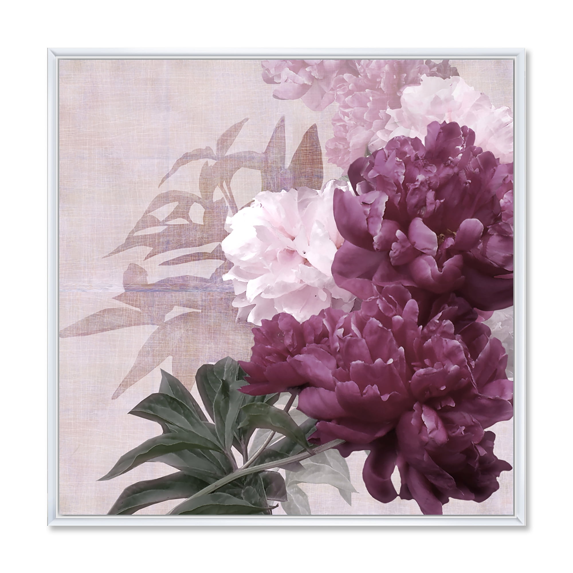 Designart 'Ancient Pink and Purple Flowers I' Traditional Framed Canvas Wall Art Print