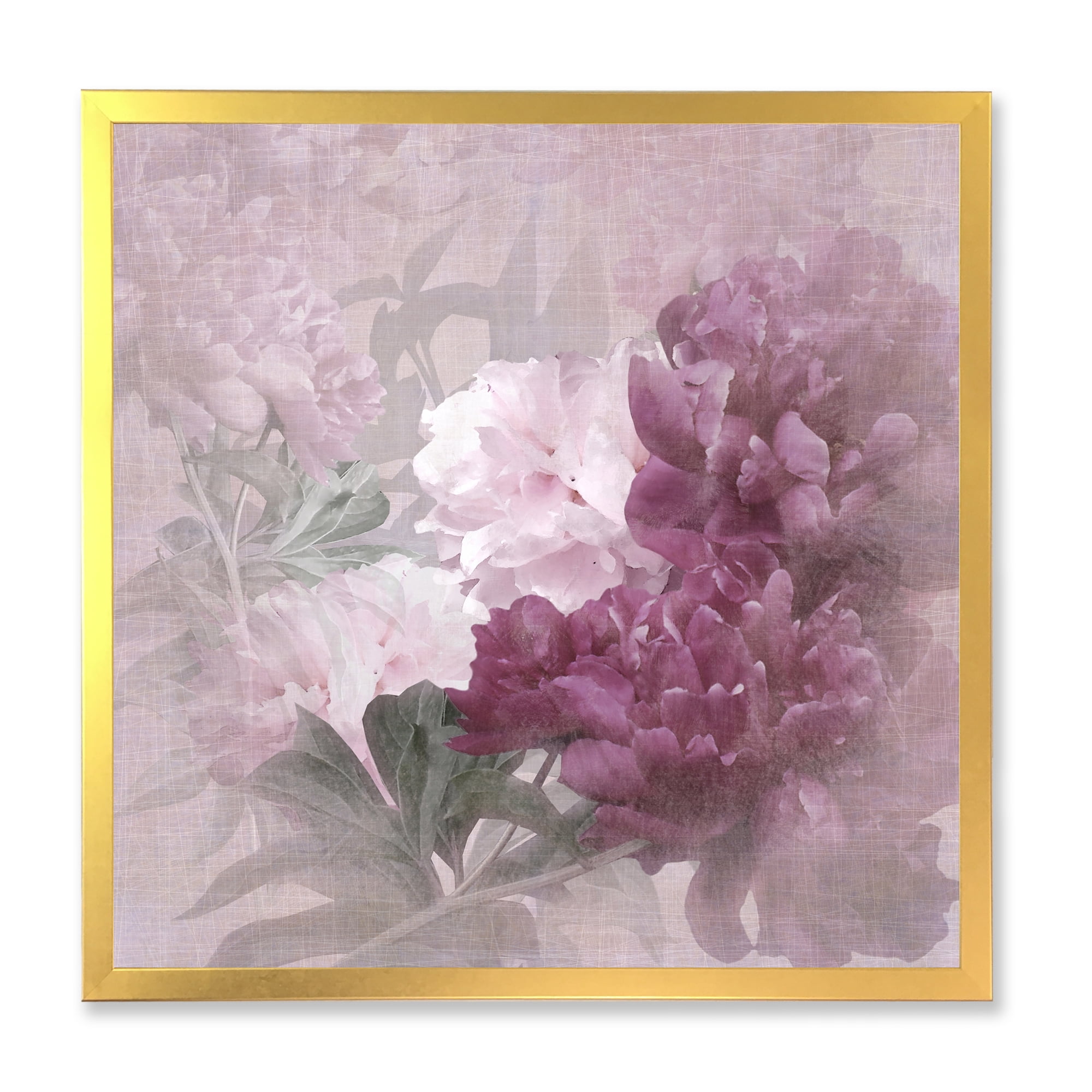 Designart 'Ancient Pink and Purple Flowers II' Traditional Framed Art Print