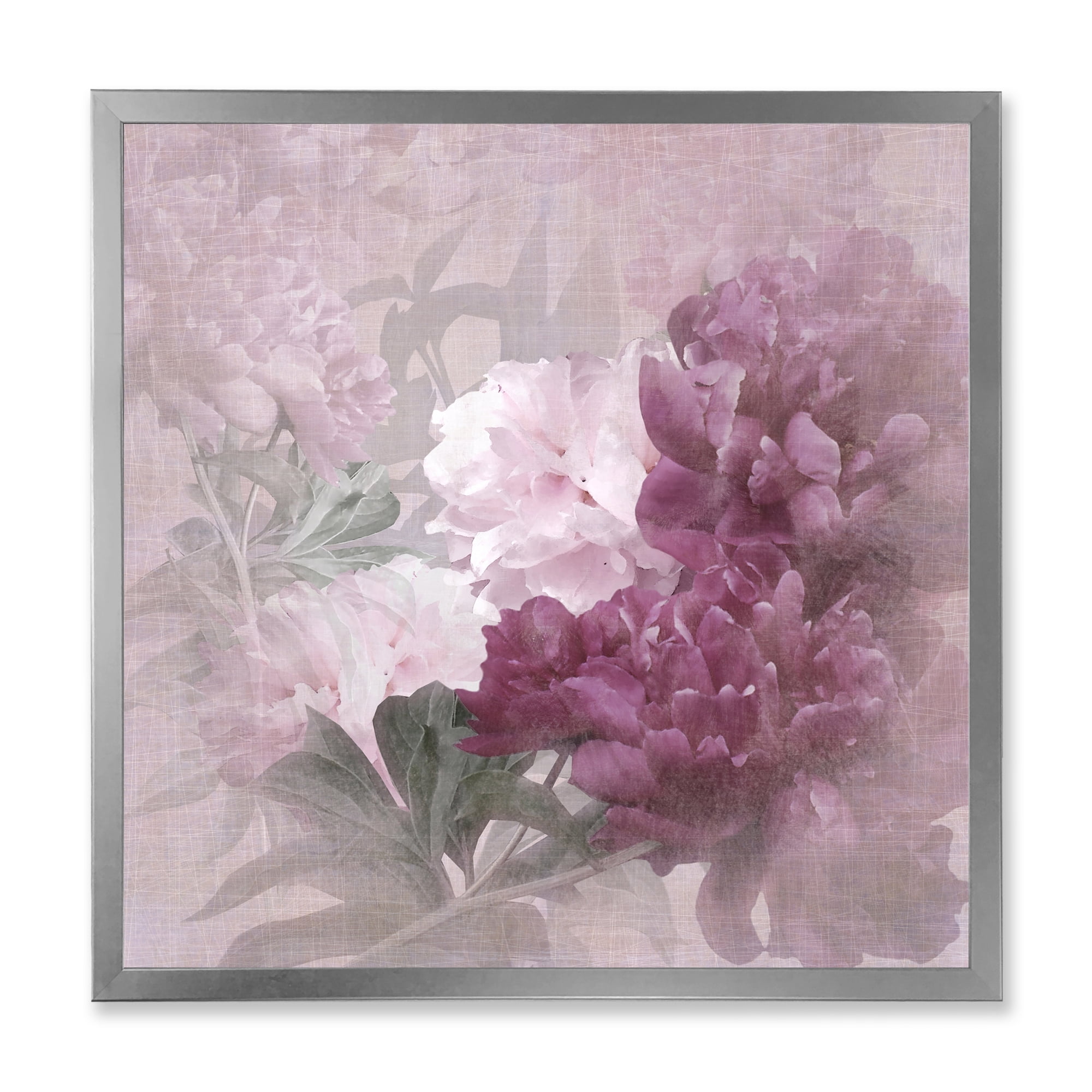 Designart 'Ancient Pink and Purple Flowers II' Traditional Framed Art Print