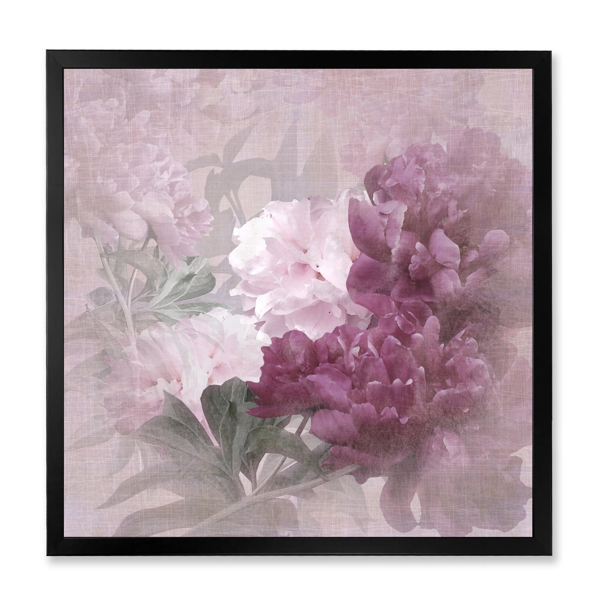 Designart 'Ancient Pink and Purple Flowers II' Traditional Framed Art Print