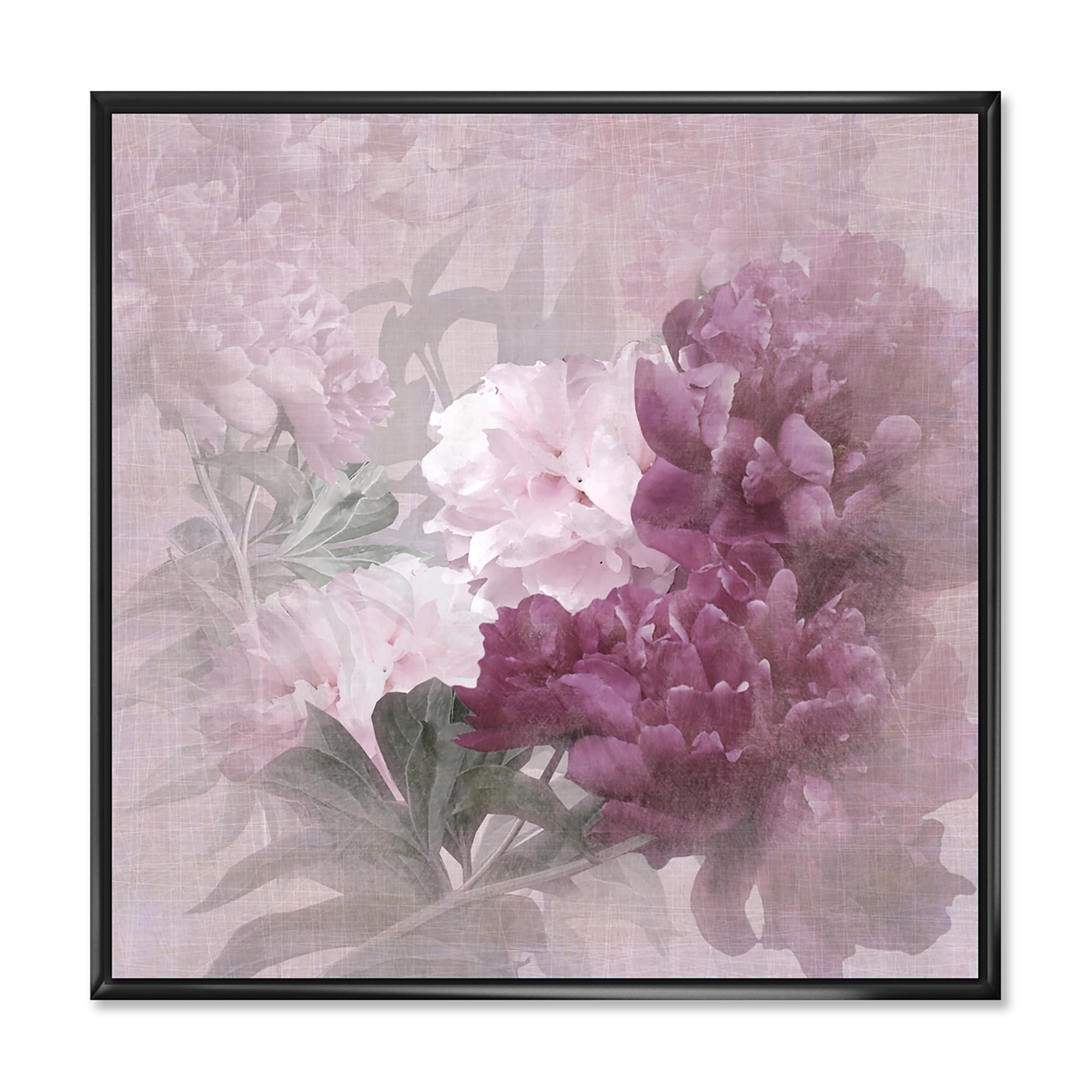 Designart 'Ancient Pink and Purple Flowers II' Traditional Framed Canvas Wall Art Print
