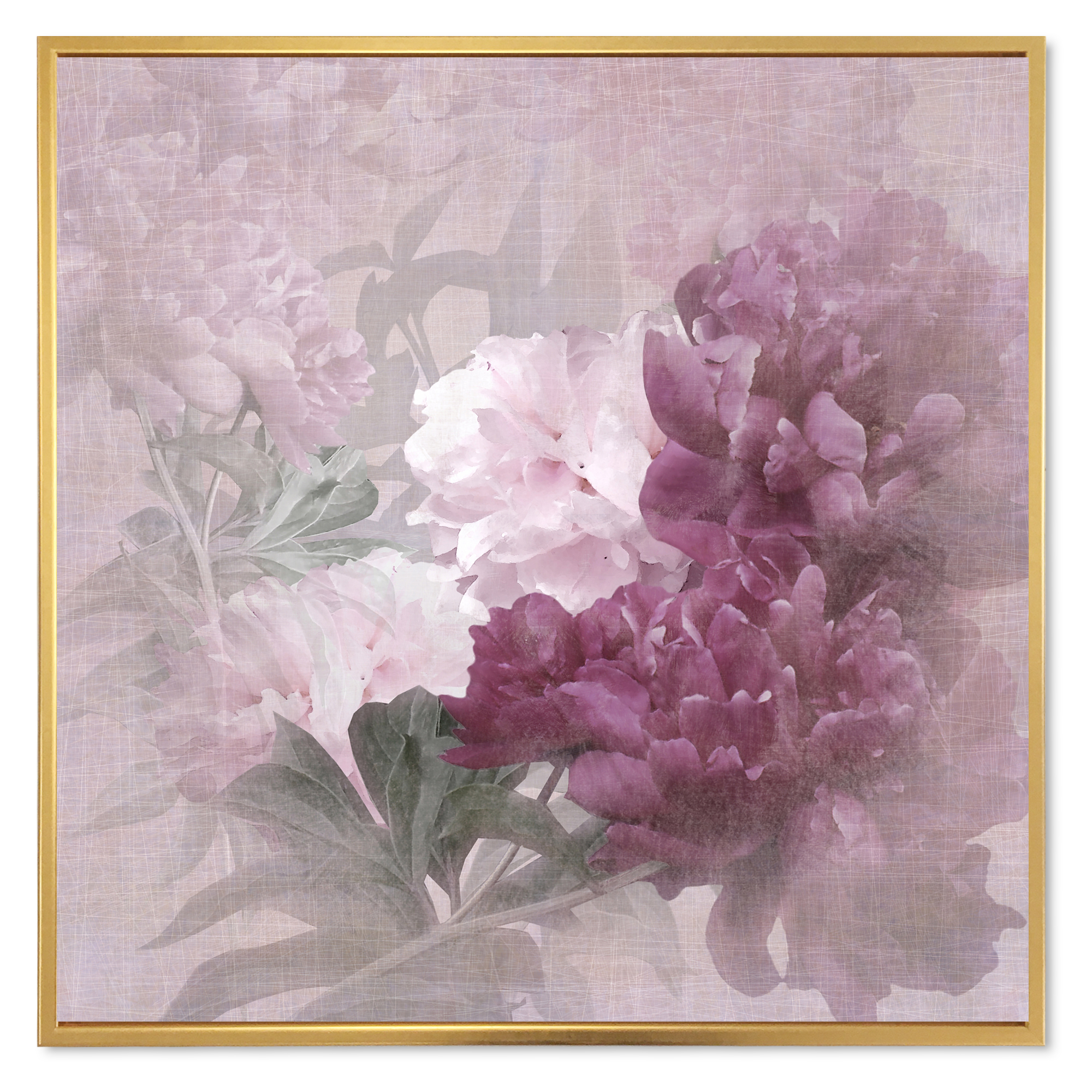 Designart 'Ancient Pink and Purple Flowers II' Traditional Framed Canvas Wall Art Print