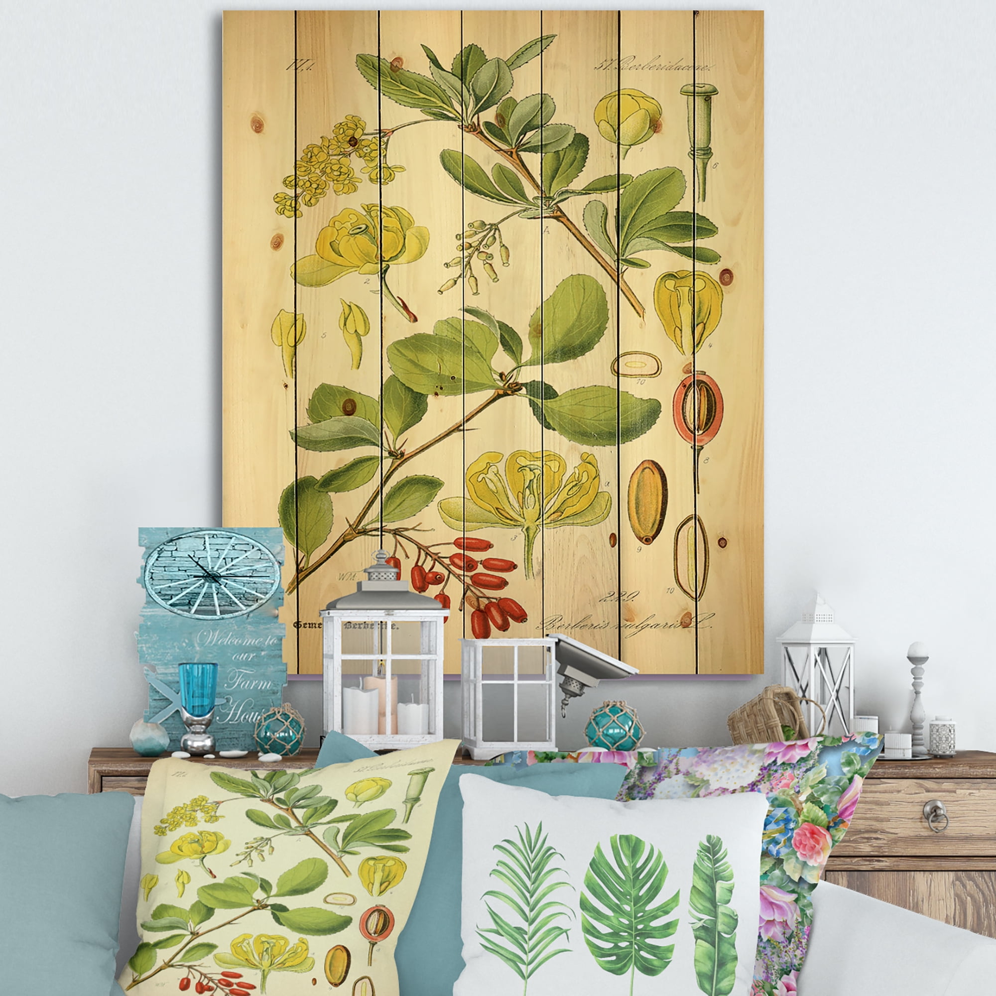 Designart 'Ancient Plant Life II' Traditional Print on Natural Pine Wood