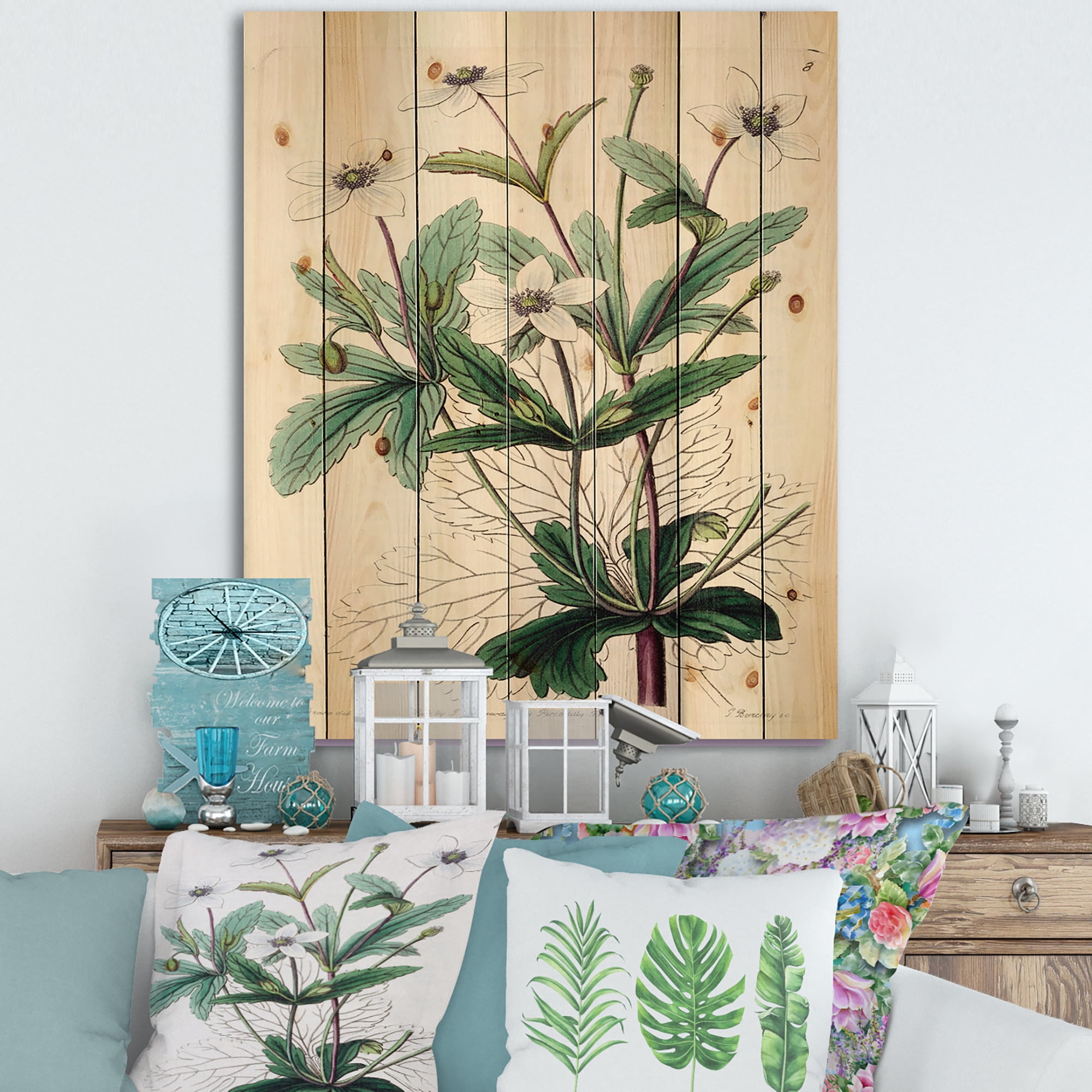 Designart 'Ancient Plant Life XXI' Traditional Print on Natural Pine Wood