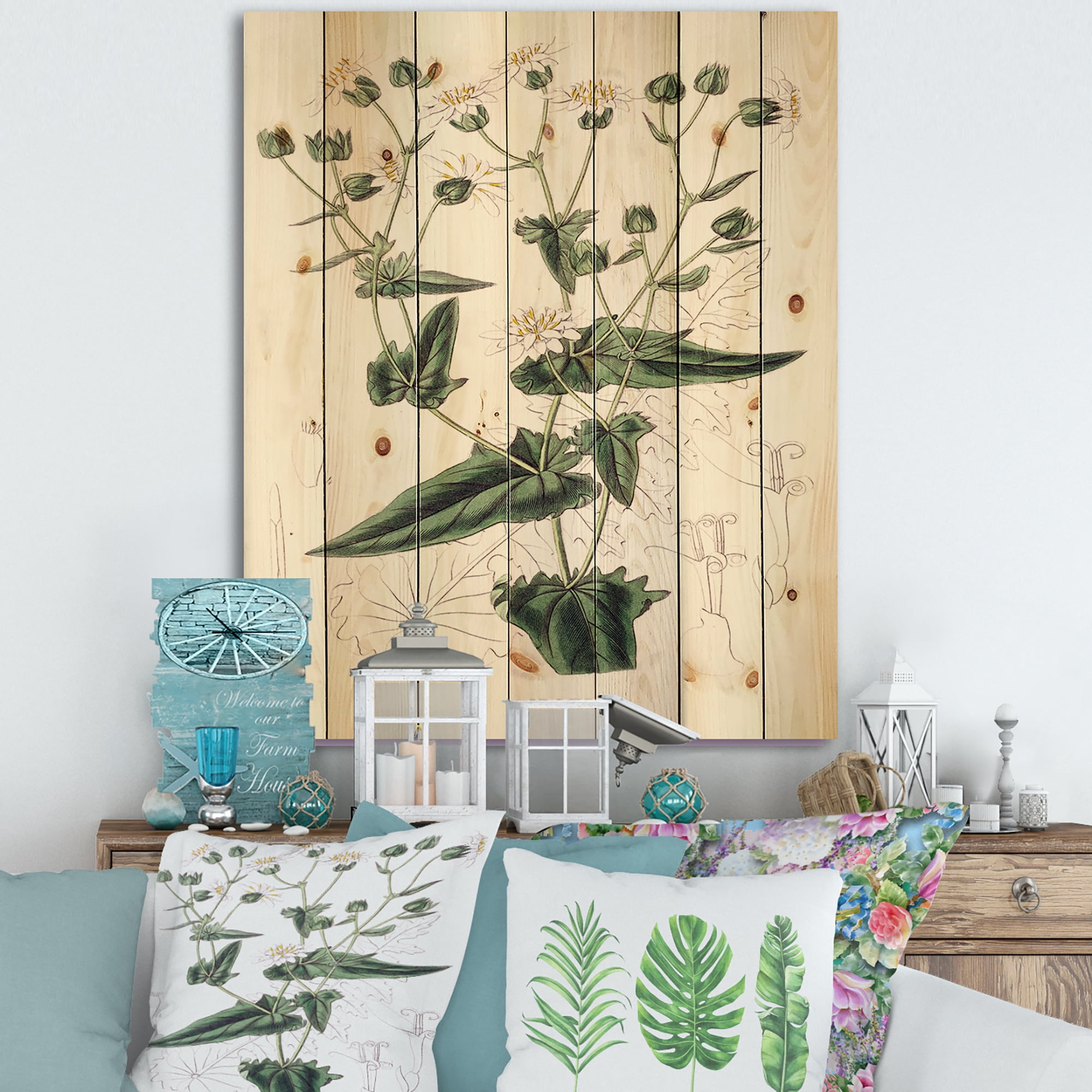 Designart 'Ancient Plant Life XXII' Traditional Print on Natural Pine Wood