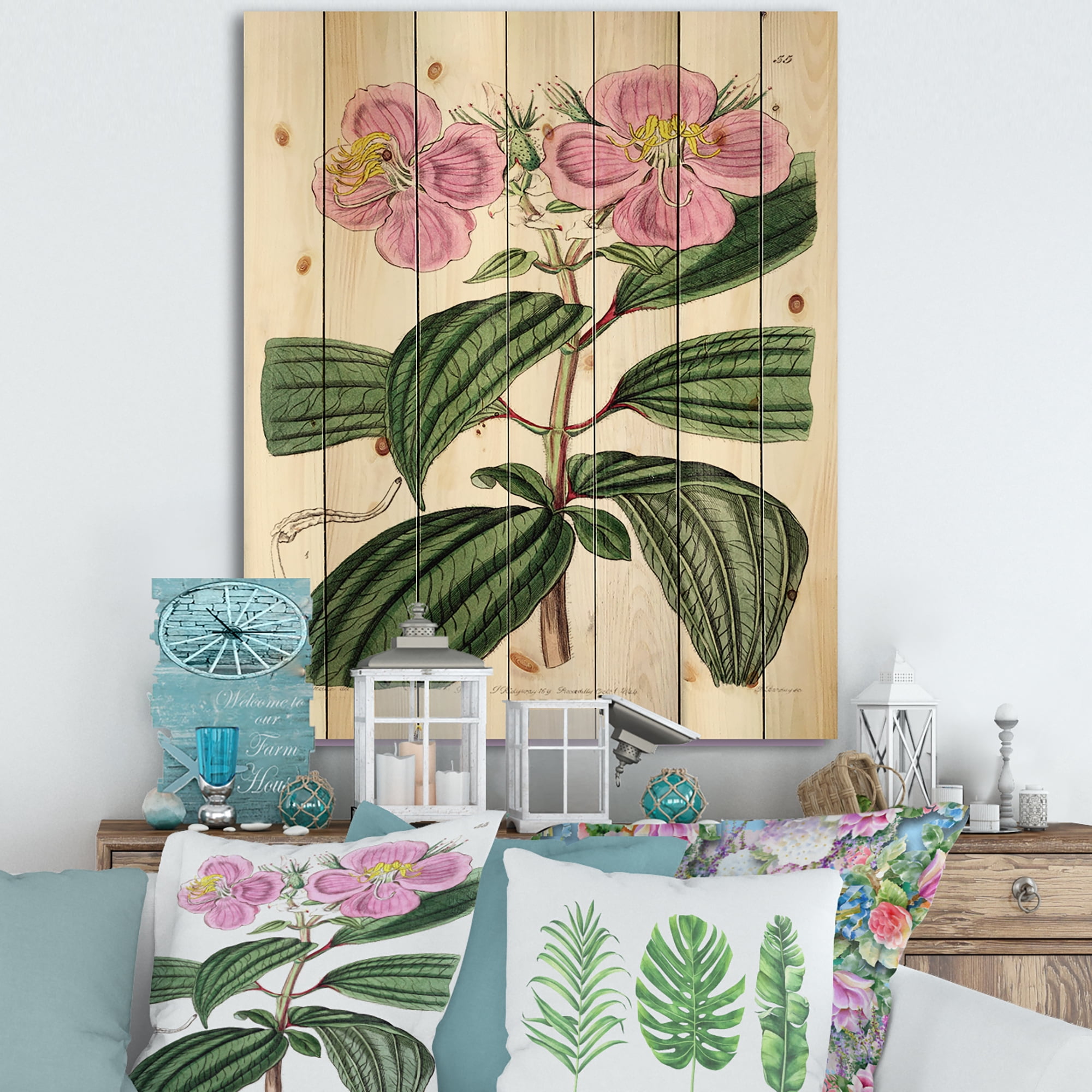 Designart 'Ancient Plant Life XXIII' Traditional Print on Natural Pine Wood