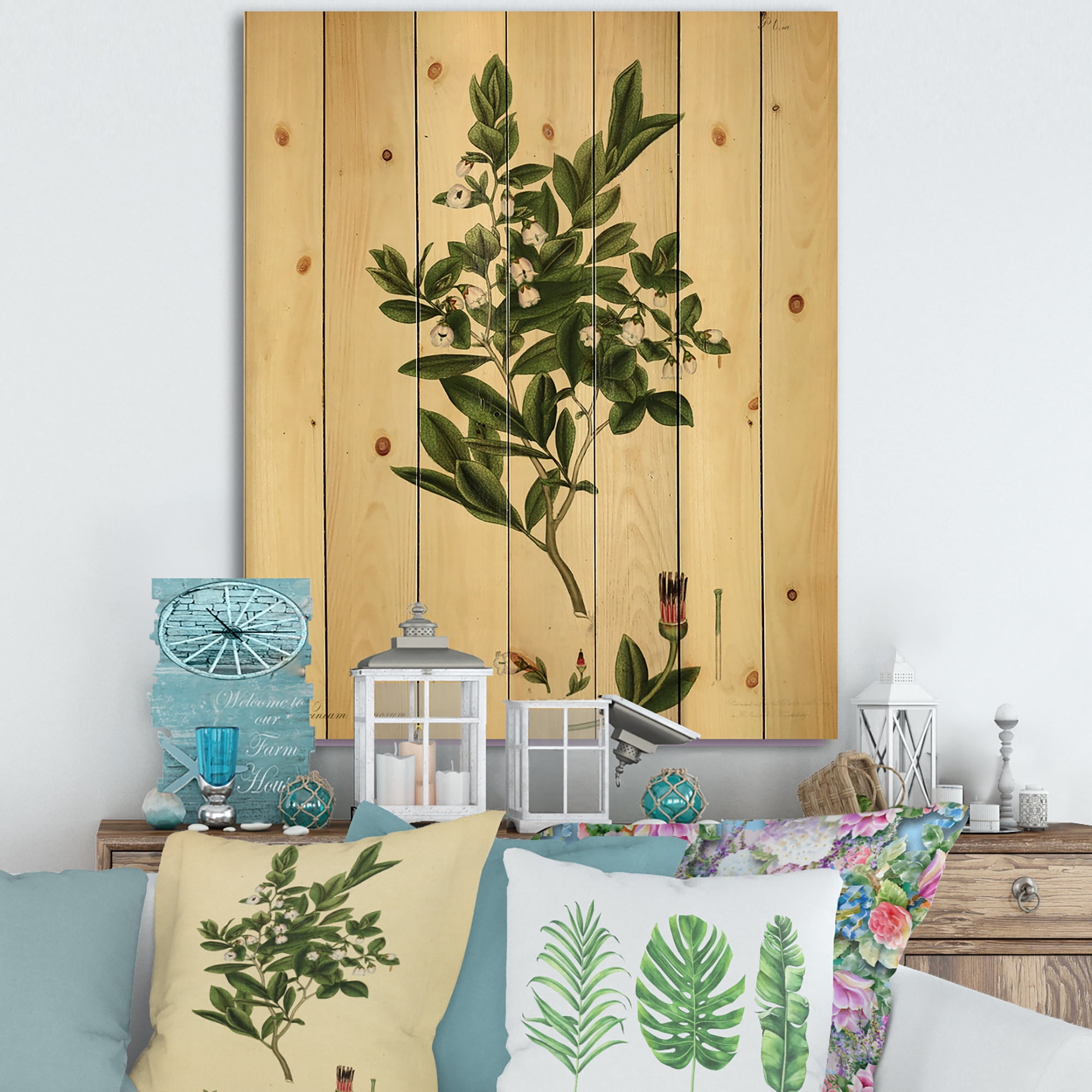 Designart 'Ancient Plant Life XXV' Traditional Print on Natural Pine Wood