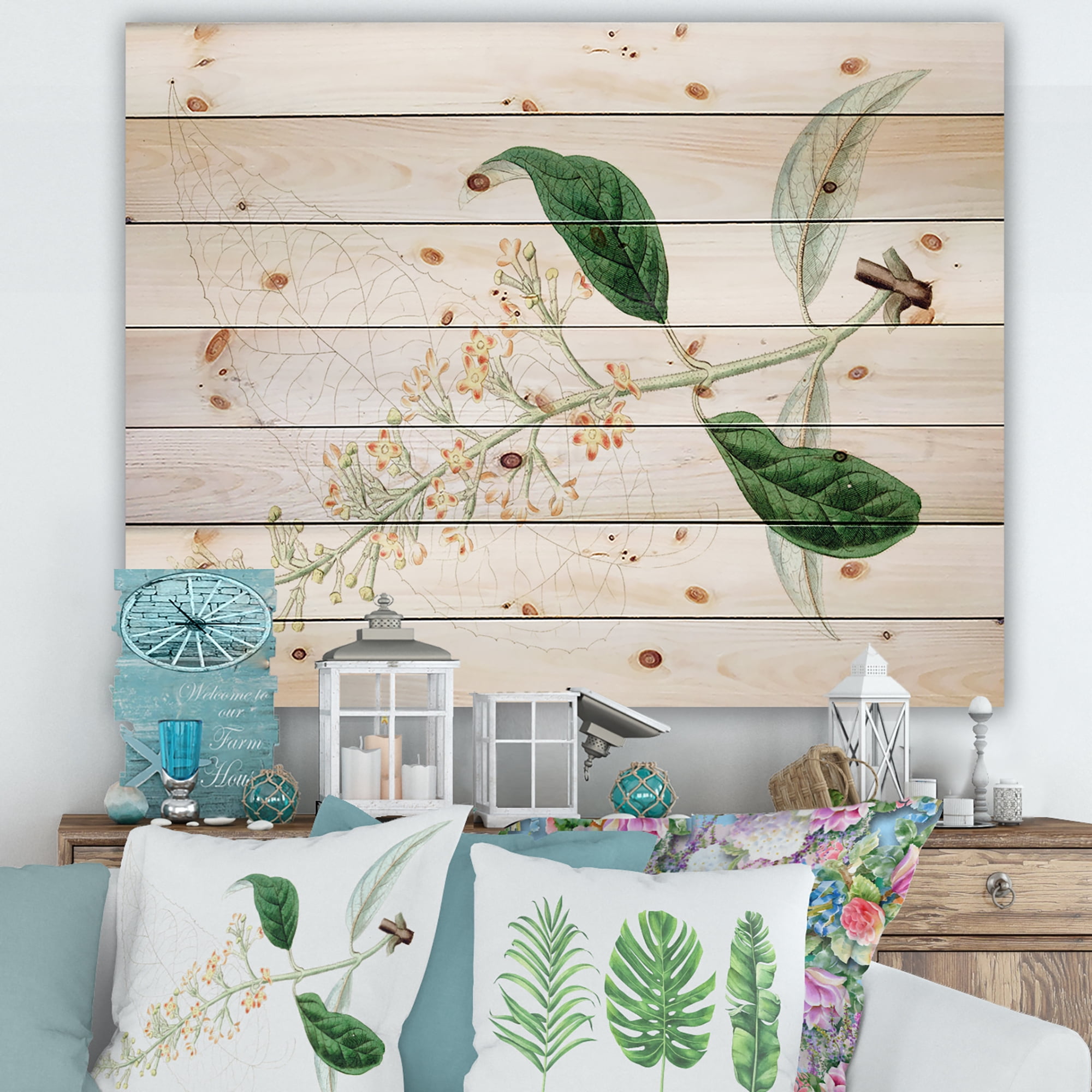 Designart 'Ancient Plant Life XXVII' Traditional Print on Natural Pine Wood