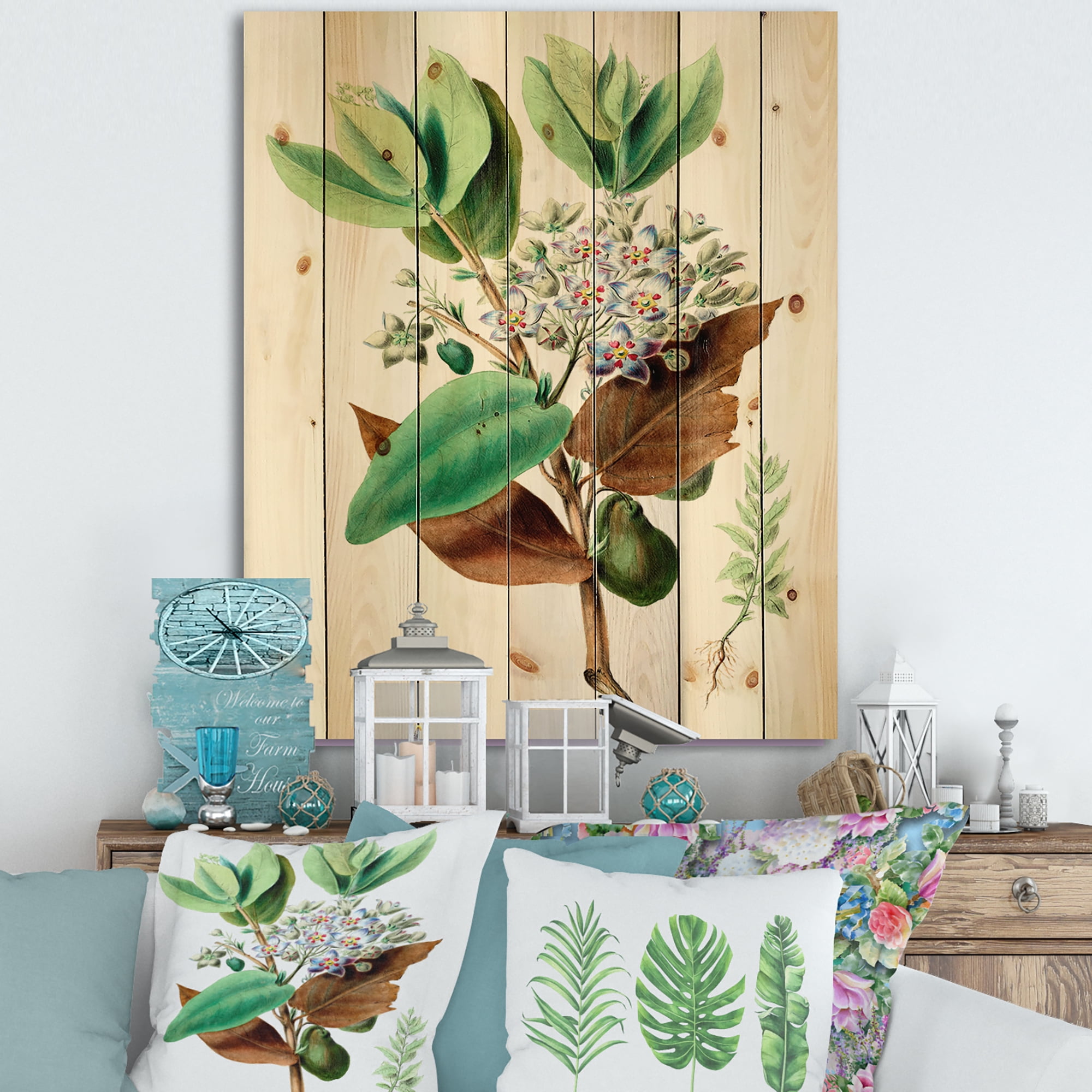 Designart 'Ancient Plant Life XXVIII' Traditional Print on Natural Pine Wood