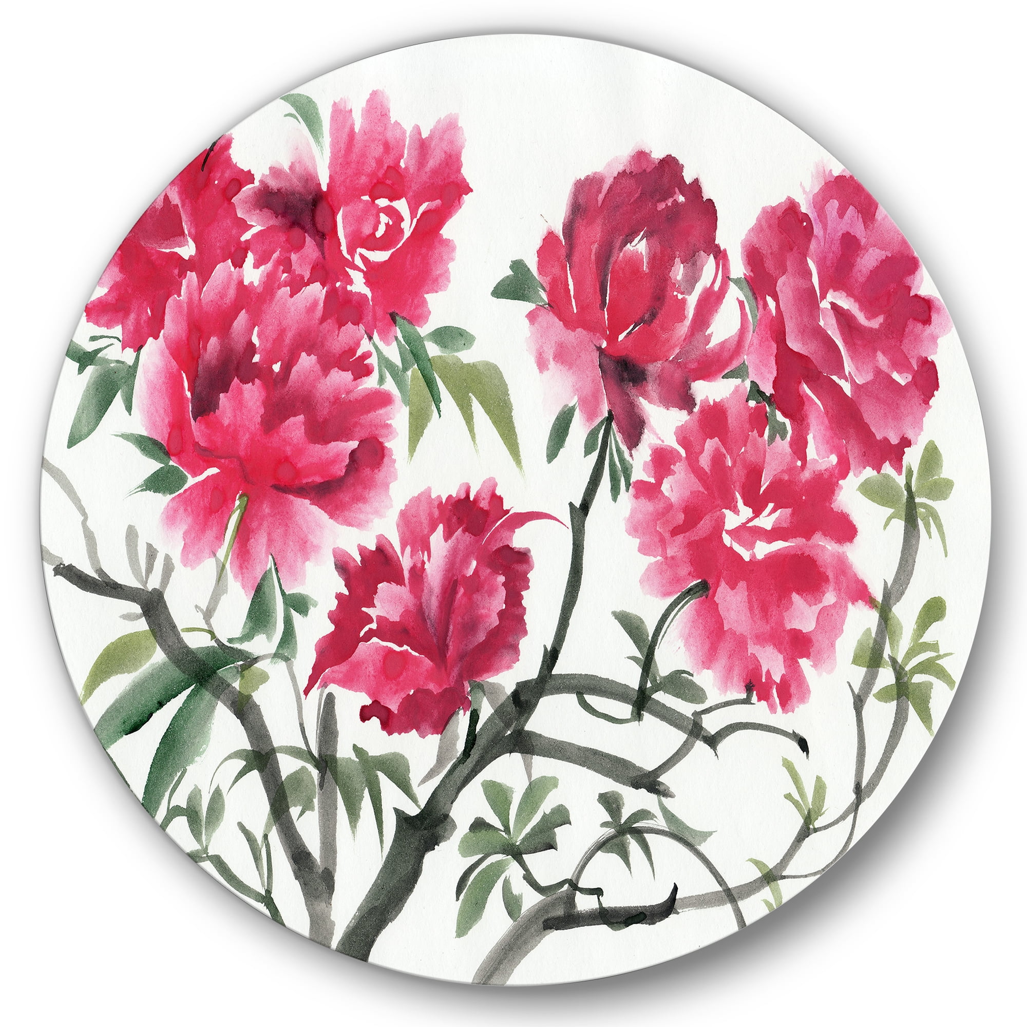 Designart 'Ancient Purple Azalea Flower' Traditional Circle Metal Wall Art 23x23 - Disc of 23