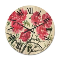 Designart 'Ancient Purple Azalea Flower' Traditional Wood Wall Clock