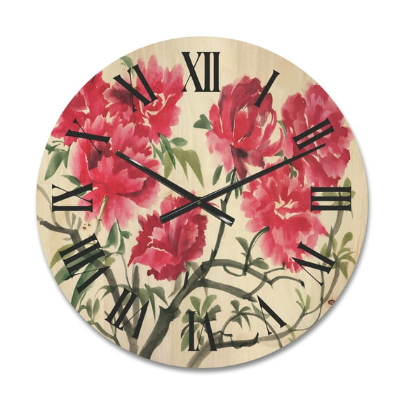Designart 'Ancient Purple Azalea Flower' Traditional Wood Wall Clock