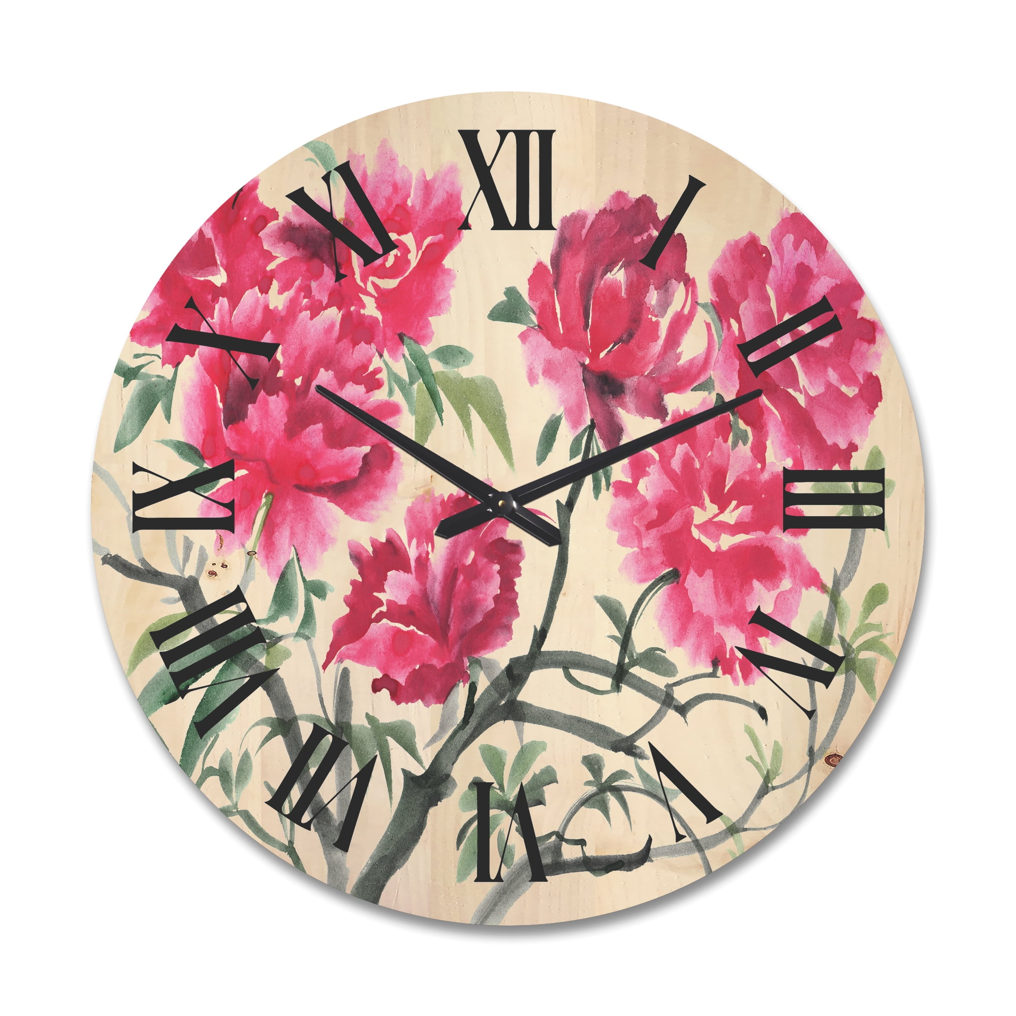 Designart 'Ancient Purple Azalea Flower' Traditional Wood Wall Clock