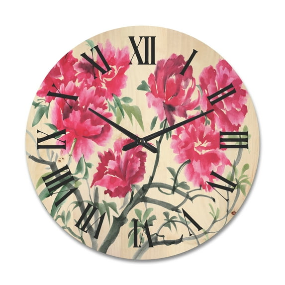 Designart 'Ancient Purple Azalea Flower' Traditional Wood Wall Clock
