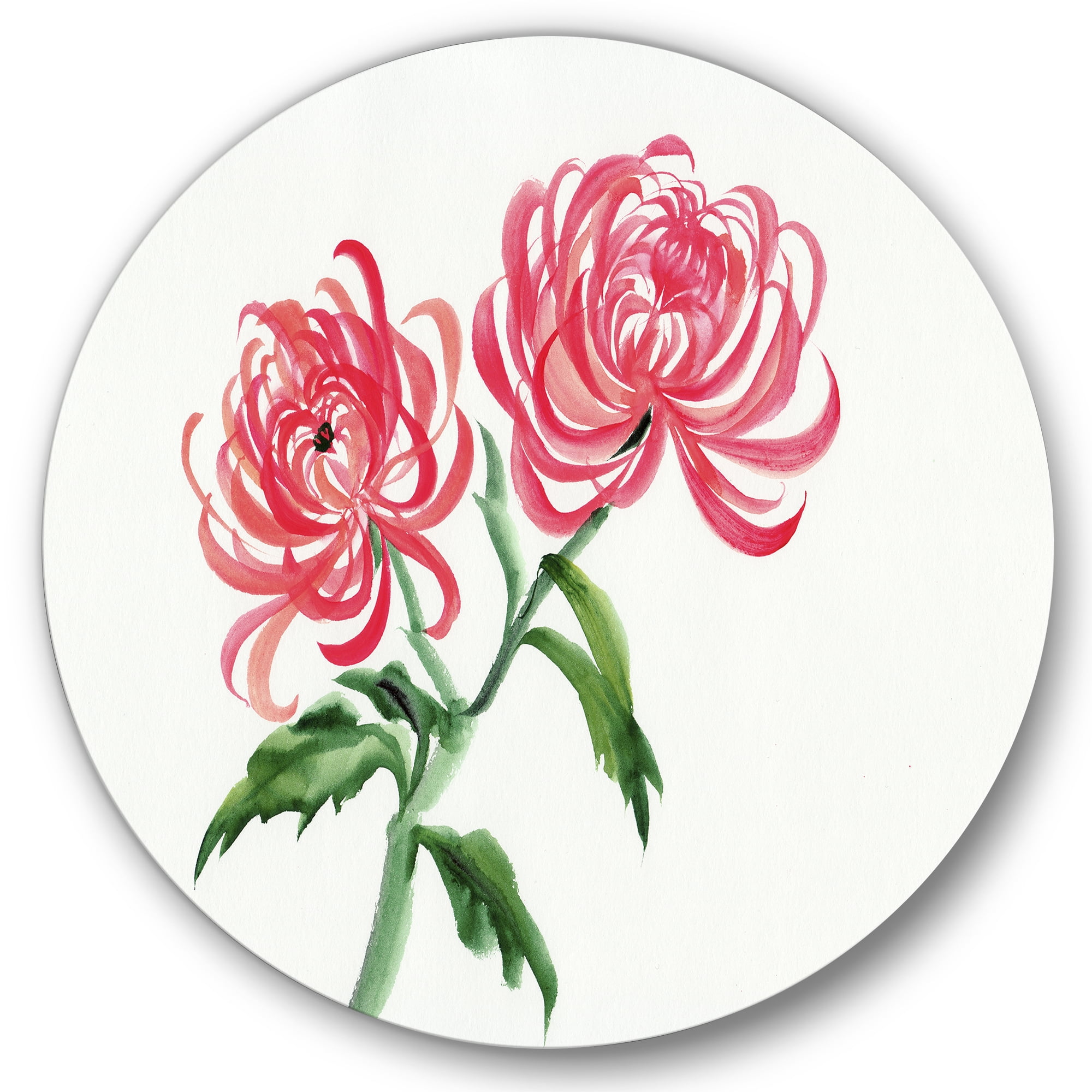 Designart 'Ancient Purple Chrysanthemum Flower' Traditional Circle Metal Wall Art 36x36 - Disc of 36