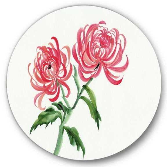 Designart 'Ancient Purple Chrysanthemum Flower' Traditional Circle Metal Wall Art 36x36 - Disc of 36