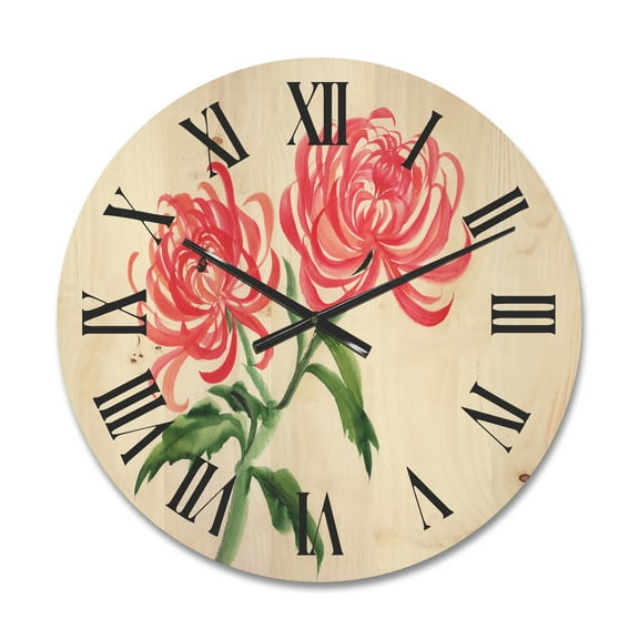 Designart 'Ancient Purple Chrysanthemum Flower' Traditional Wood Wall Clock