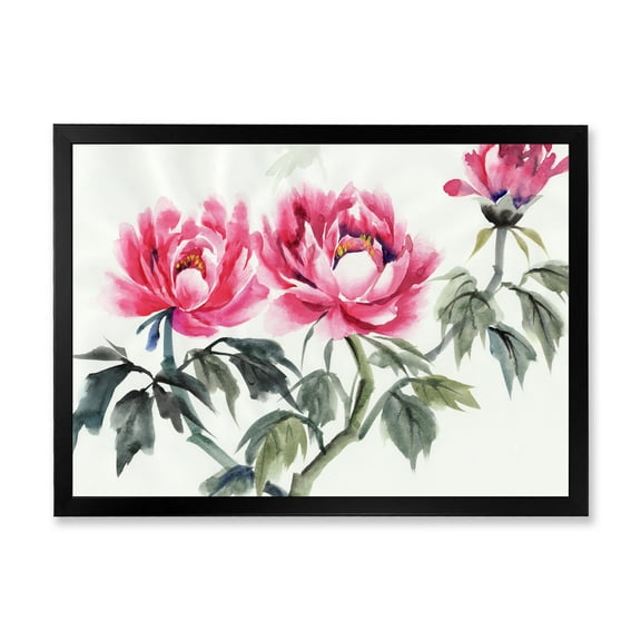 Designart 'Ancient Purple Peonies Branch' Traditional Framed Art Print