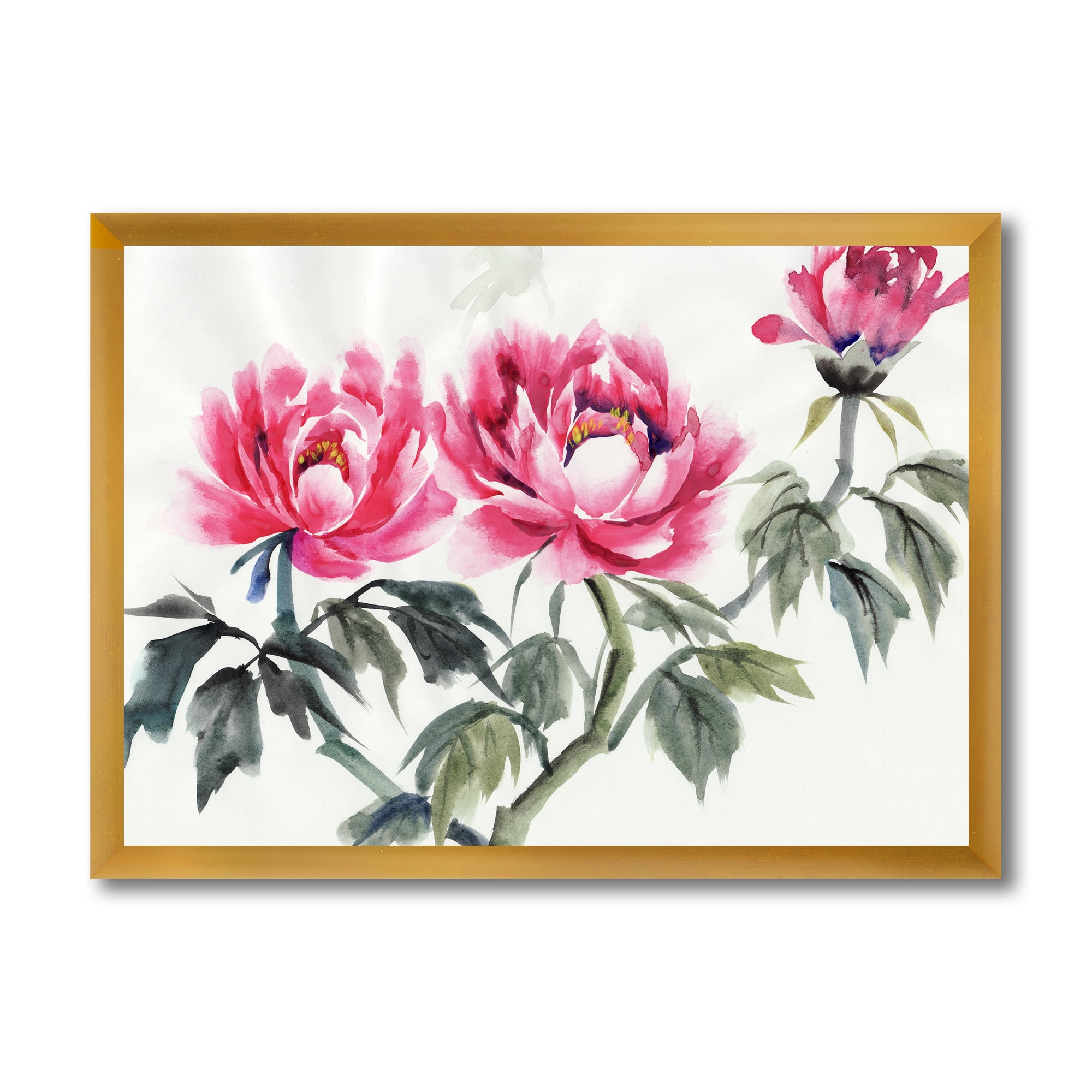 Designart 'Ancient Purple Peonies Branch' Traditional Framed Art Print