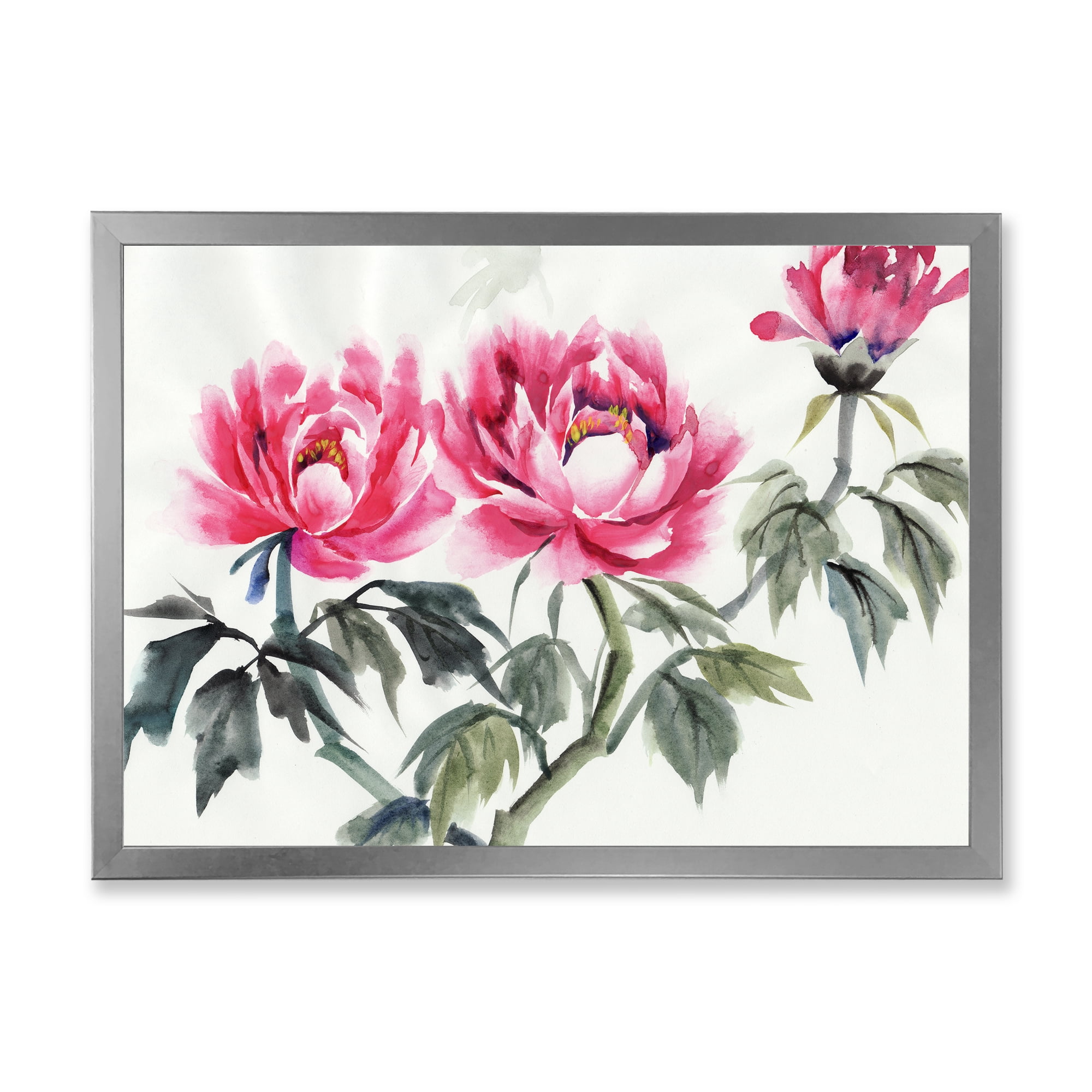 Designart 'Ancient Purple Peonies Branch' Traditional Framed Art Print