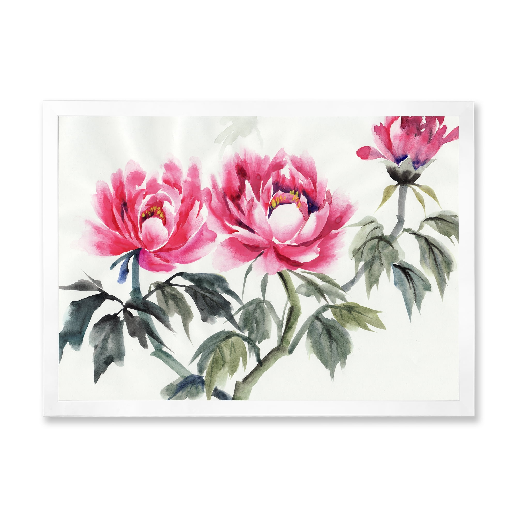 Designart 'Ancient Purple Peonies Branch' Traditional Framed Art Print