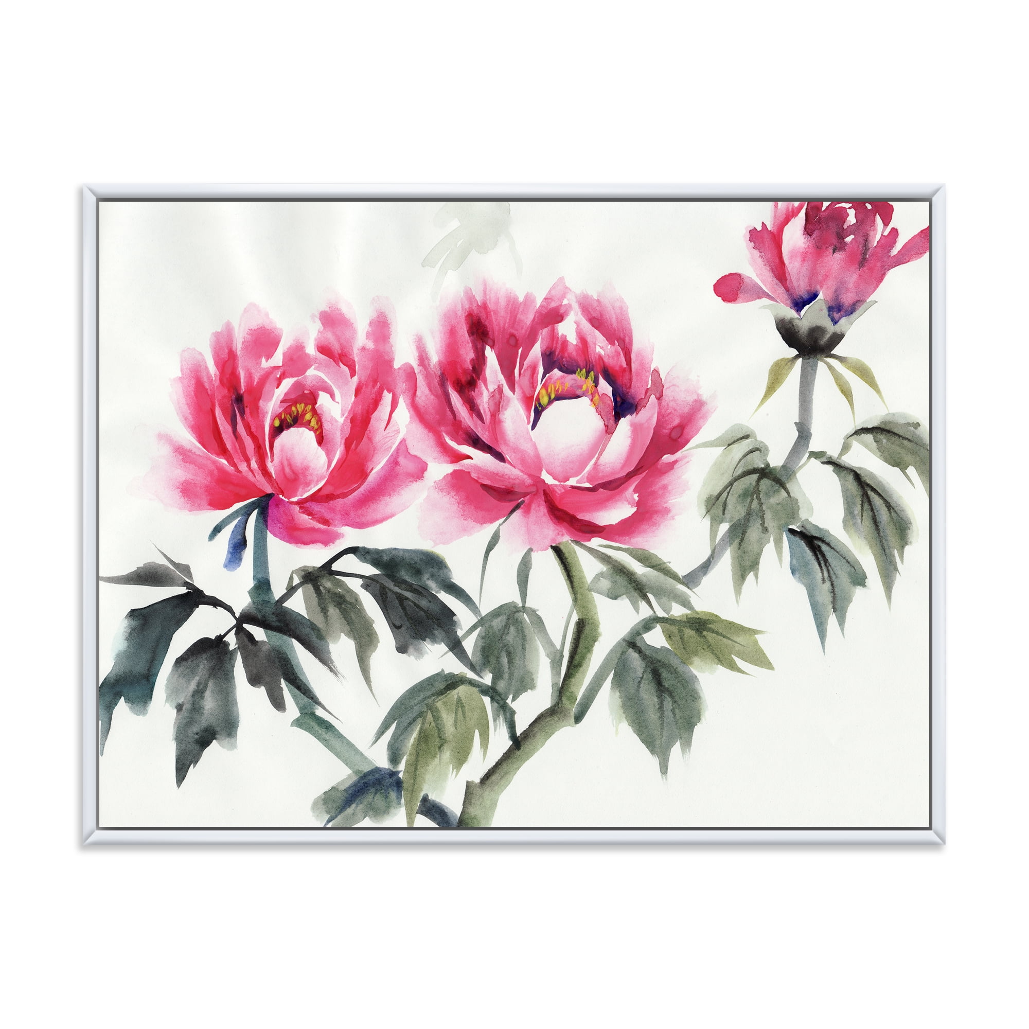 Designart 'Ancient Purple Peonies Branch' Traditional Framed Canvas Wall Art Print