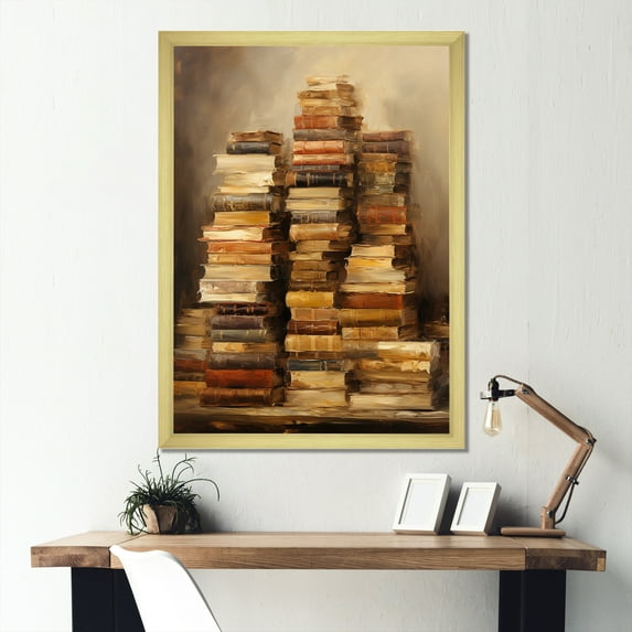 Designart "Ancient Reading Mystery II" Fantasy Framed Wall Art - Global Brown Books Bedroom Framed Canvas Wall Art