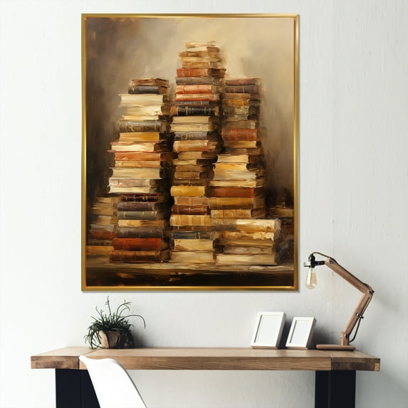 Designart "Ancient Reading Mystery II" Fantasy Framed Wall Art - Global Brown Books Bedroom Framed Canvas Wall Art