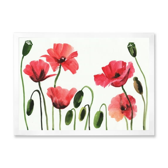 Designart 'Ancient Red Blooming Poppies' Traditional Framed Art Print