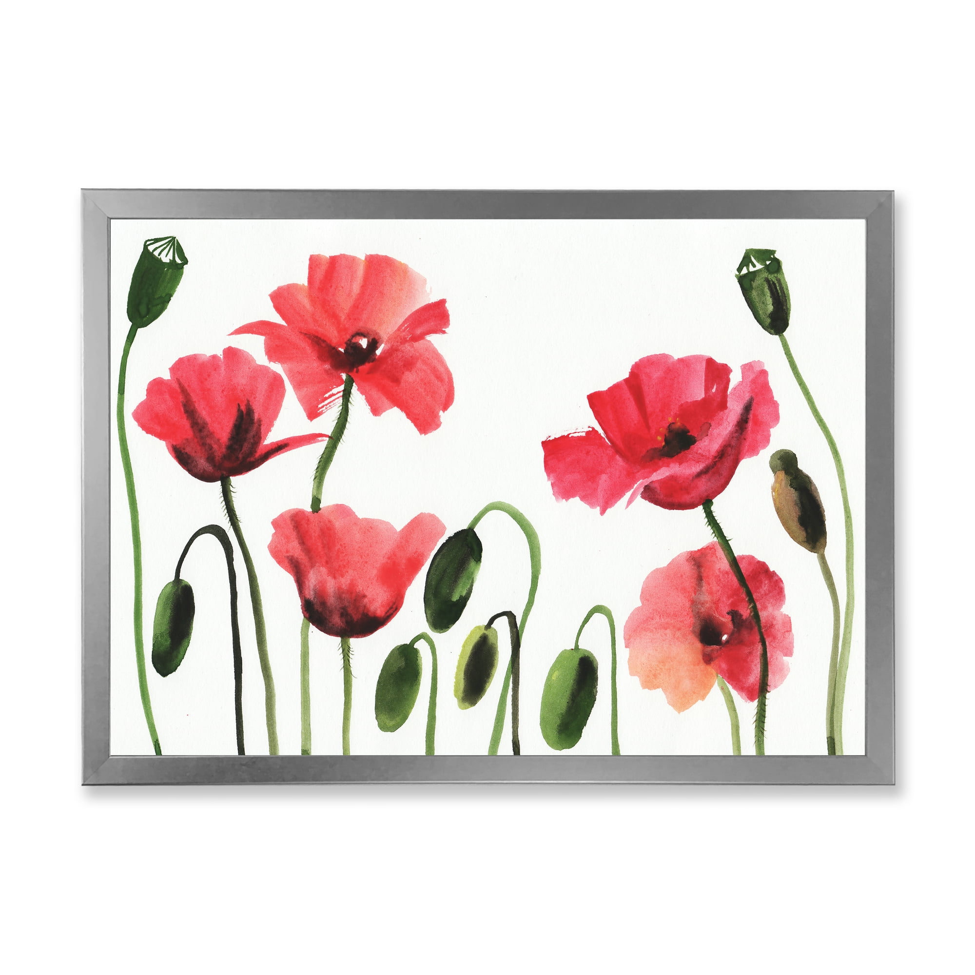 Designart 'Ancient Red Blooming Poppies' Traditional Framed Art Print