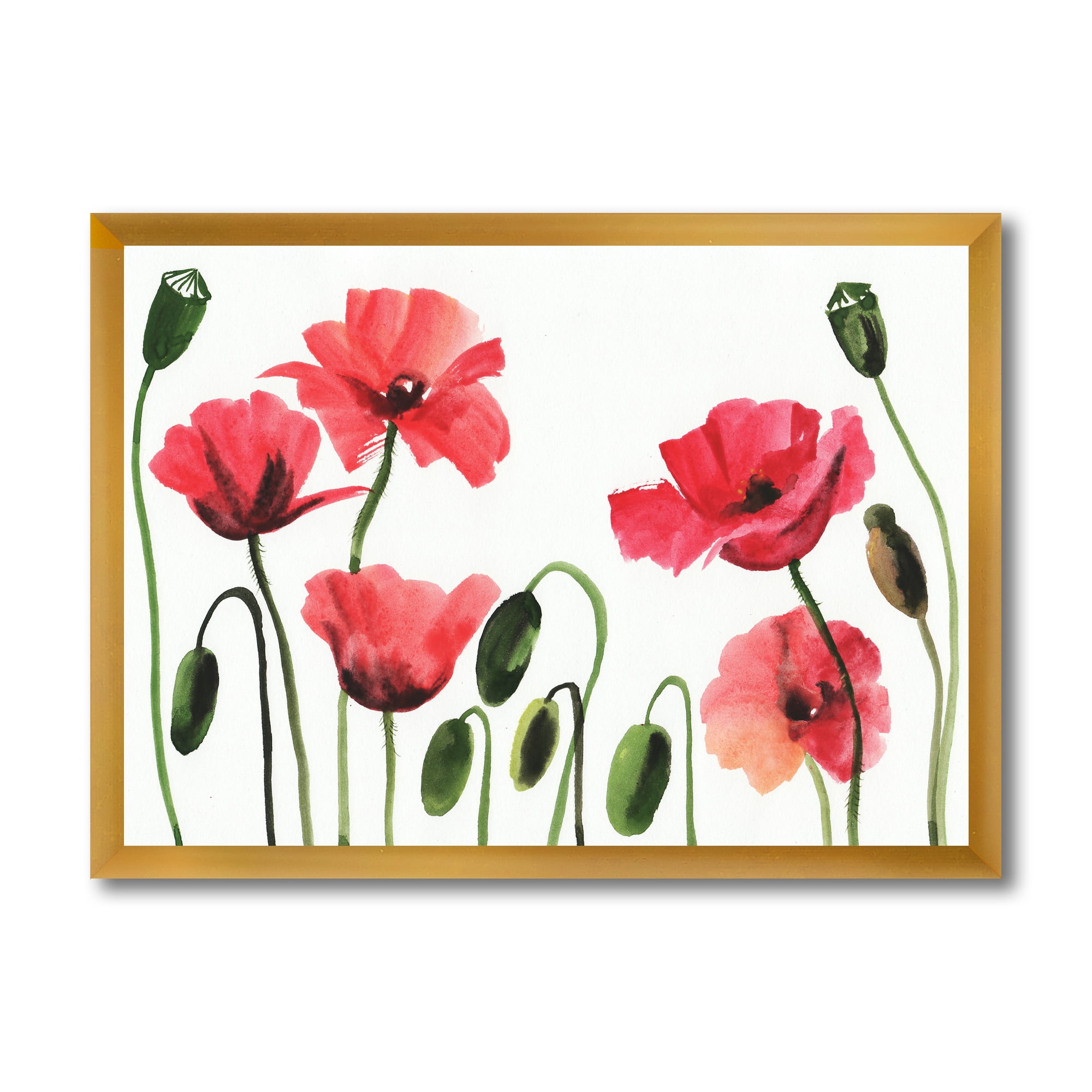 Designart 'Ancient Red Blooming Poppies' Traditional Framed Art Print
