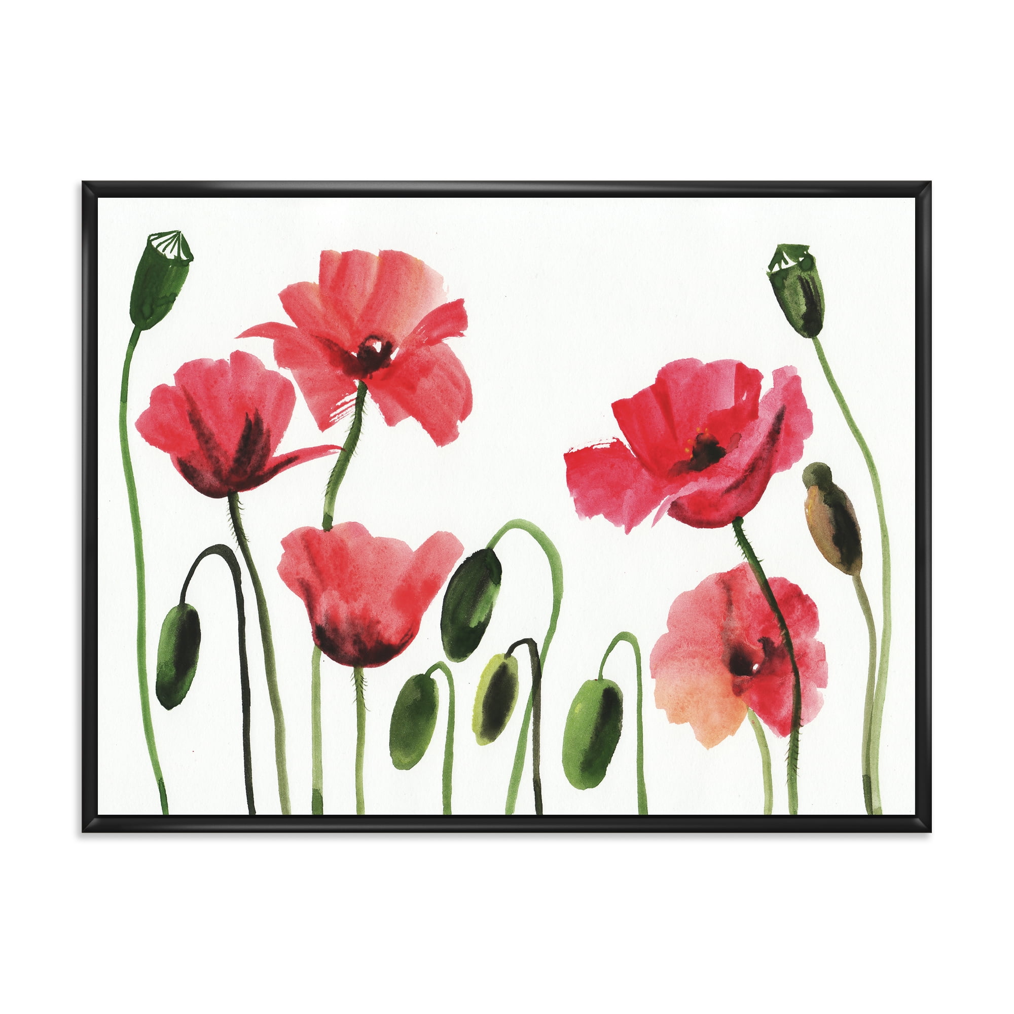 Designart 'Ancient Red Blooming Poppies' Traditional Framed Canvas Wall Art Print