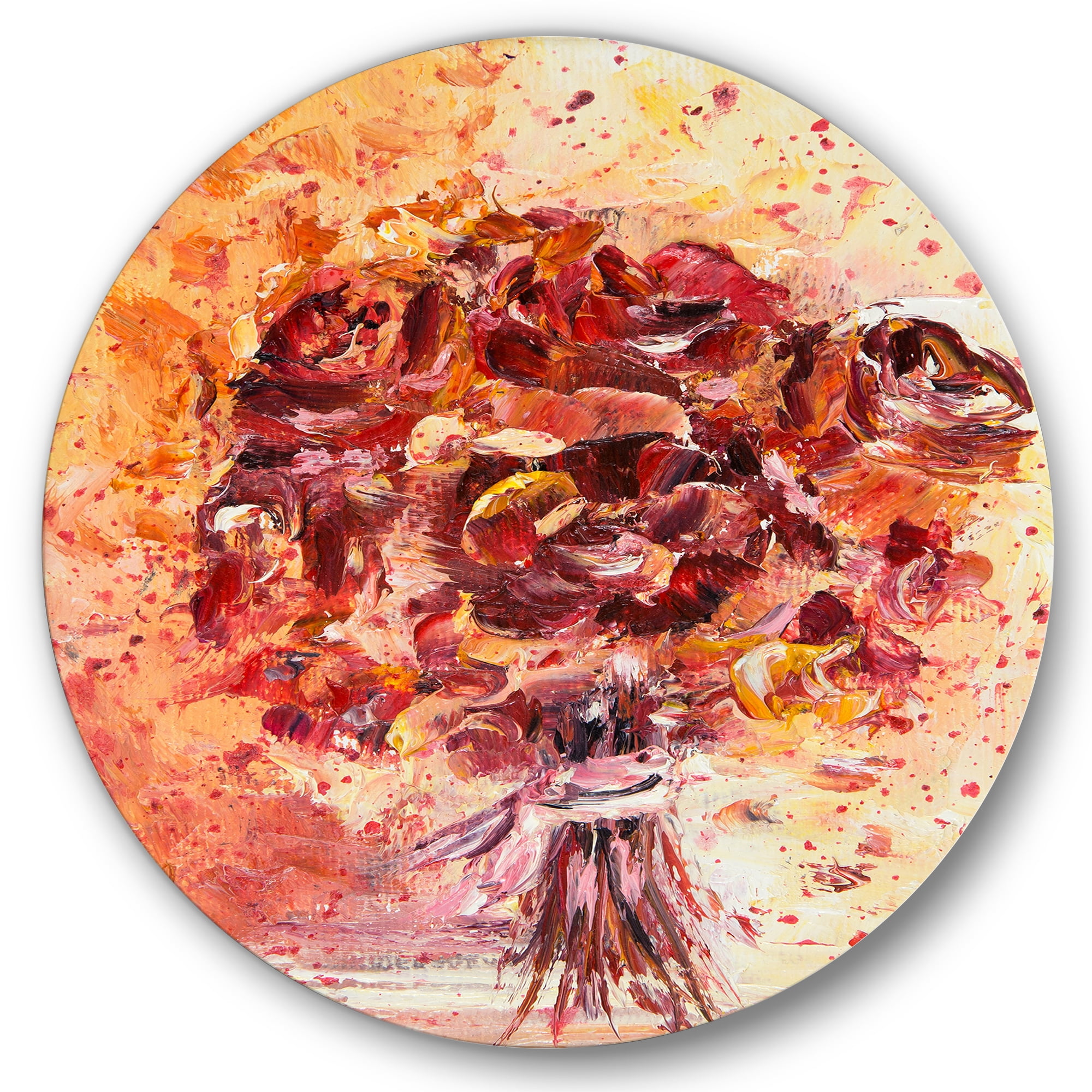 Designart 'Ancient Red Fresh Flowers Bouquet' Traditional Circle Metal Wall Art 23x23 - Disc of 23