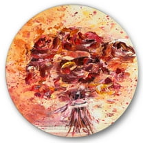 Designart 'Ancient Red Fresh Flowers Bouquet' Traditional Circle Metal Wall Art 36x36 - Disc of 36