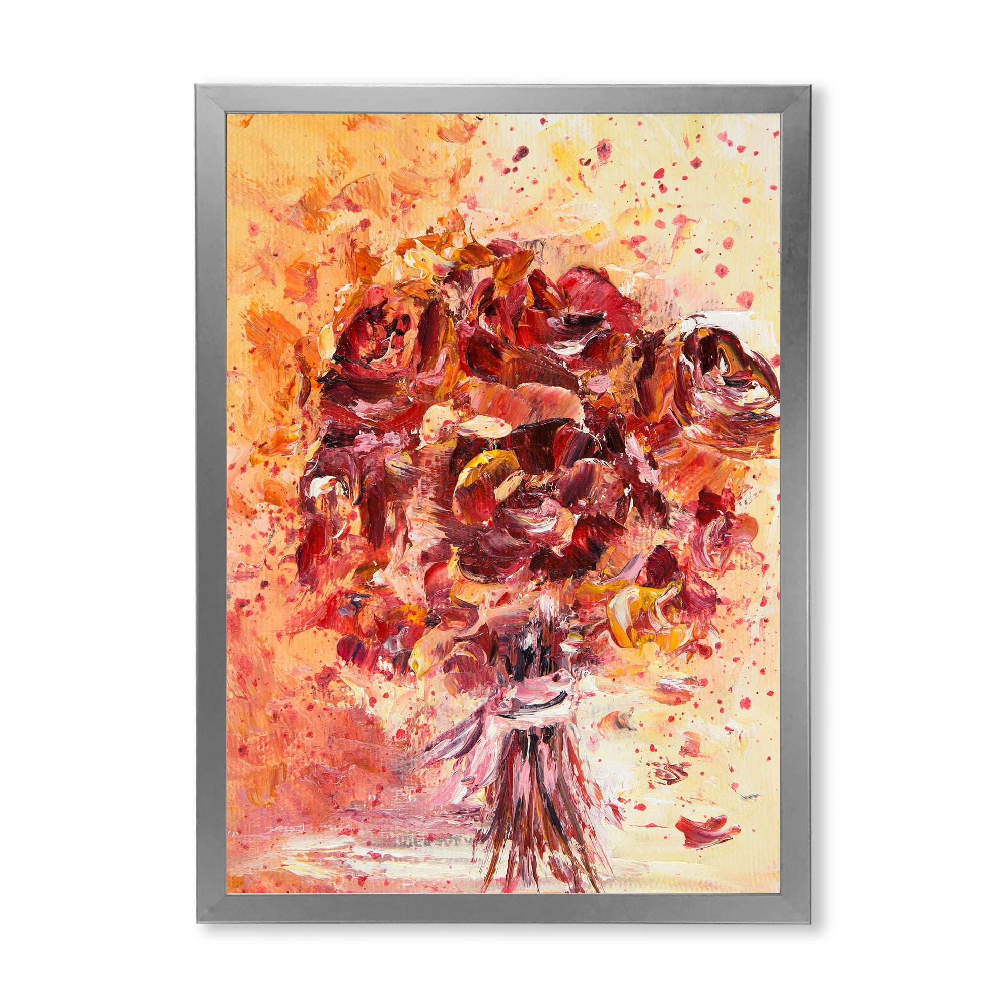 Designart 'Ancient Red Fresh Flowers Bouquet' Traditional Framed Art Print