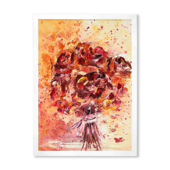 Designart 'Ancient Red Fresh Flowers Bouquet' Traditional Framed Art Print