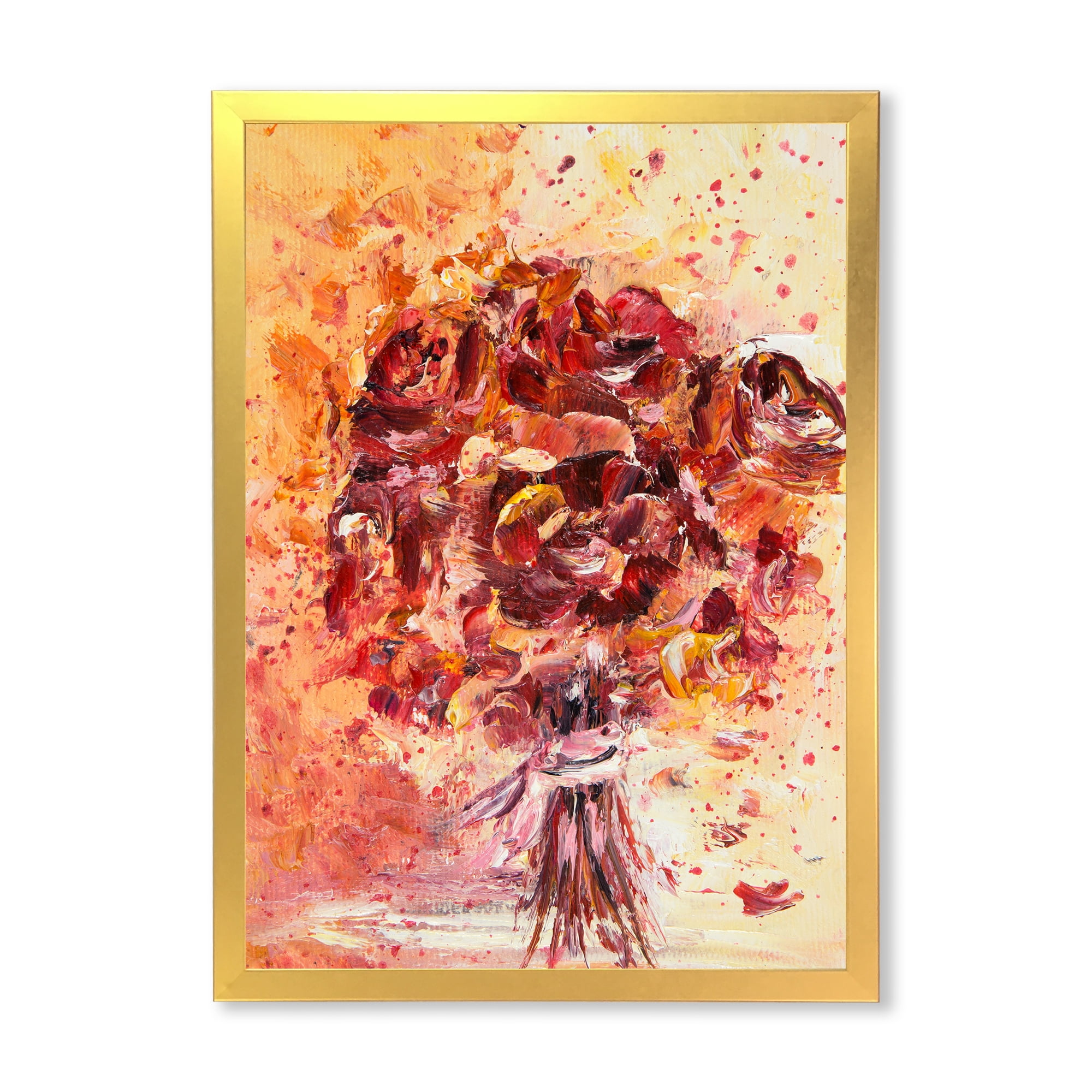Designart 'Ancient Red Fresh Flowers Bouquet' Traditional Framed Art Print