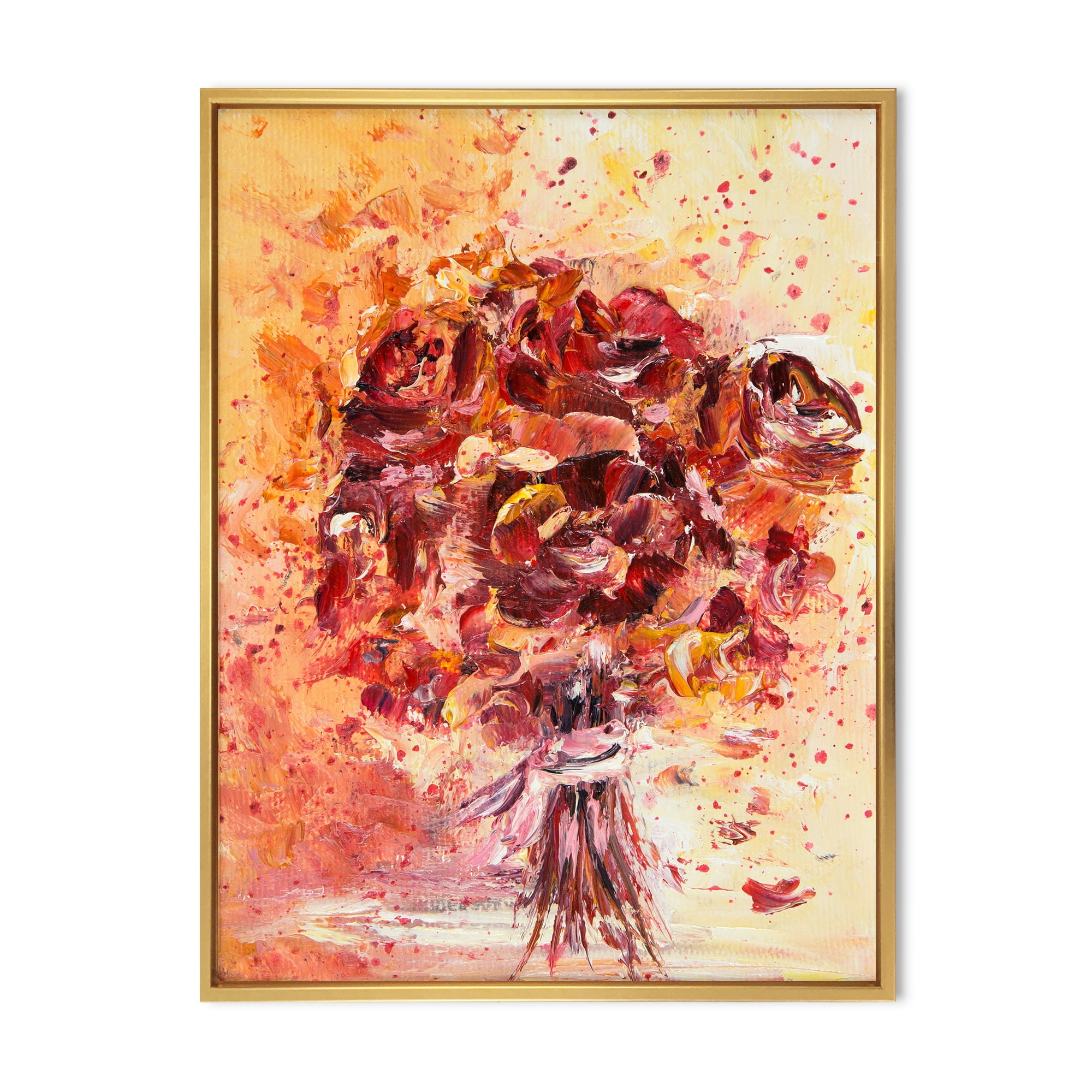 Designart 'Ancient Red Fresh Flowers Bouquet' Traditional Framed Canvas Wall Art Print