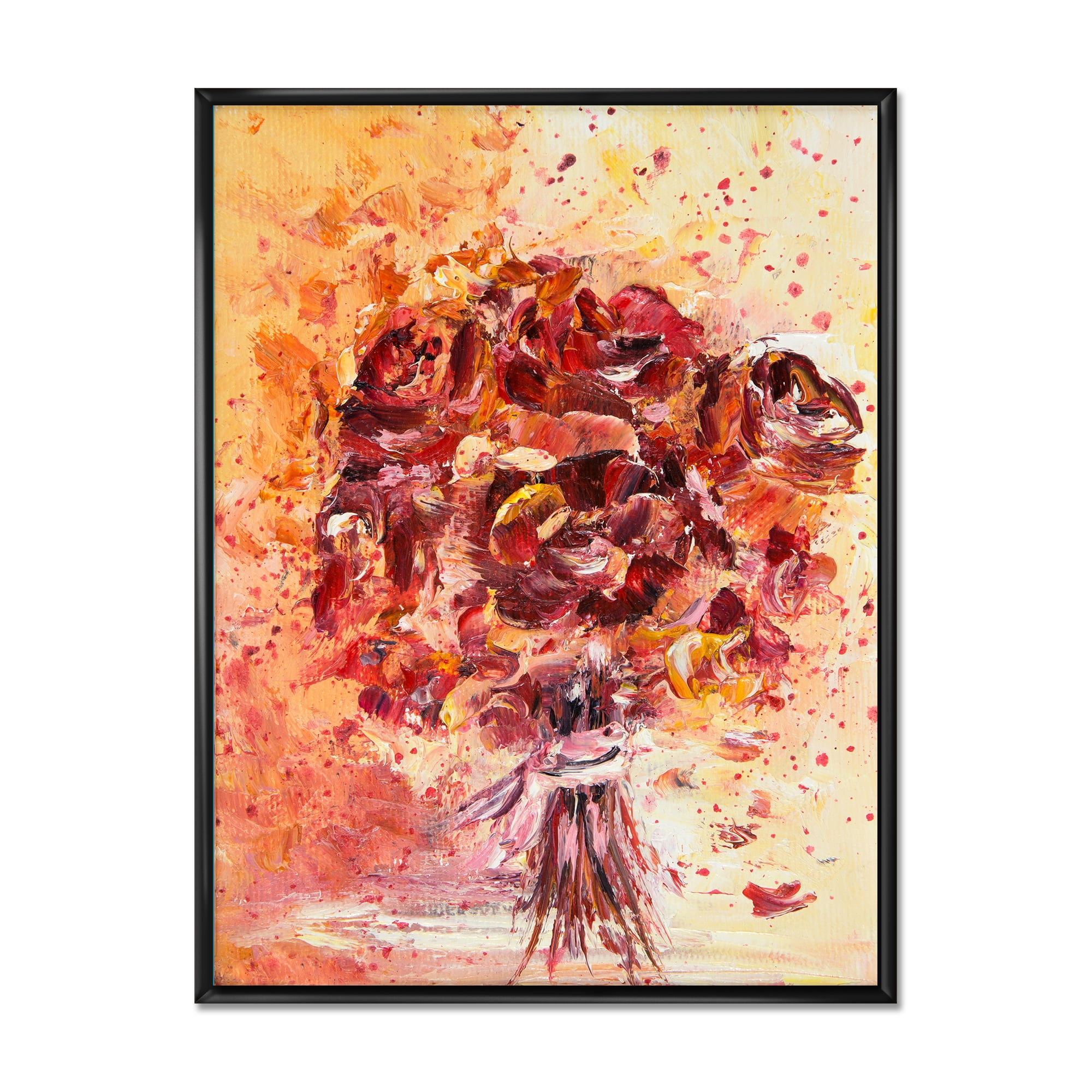 Designart 'Ancient Red Fresh Flowers Bouquet' Traditional Framed Canvas Wall Art Print