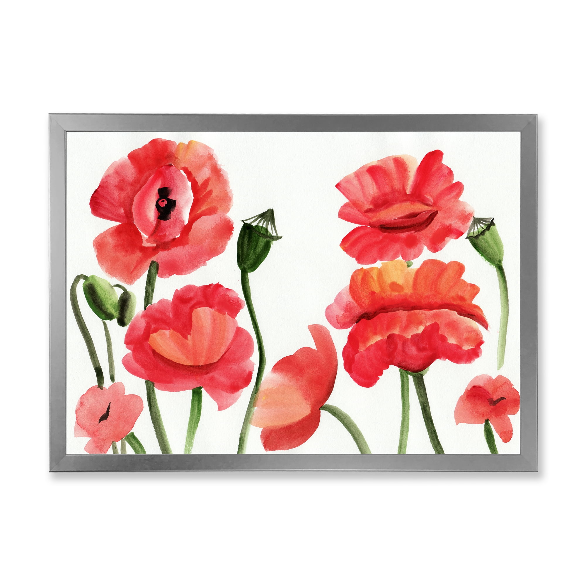 Designart 'Ancient Red Poppies I' Traditional Framed Art Print