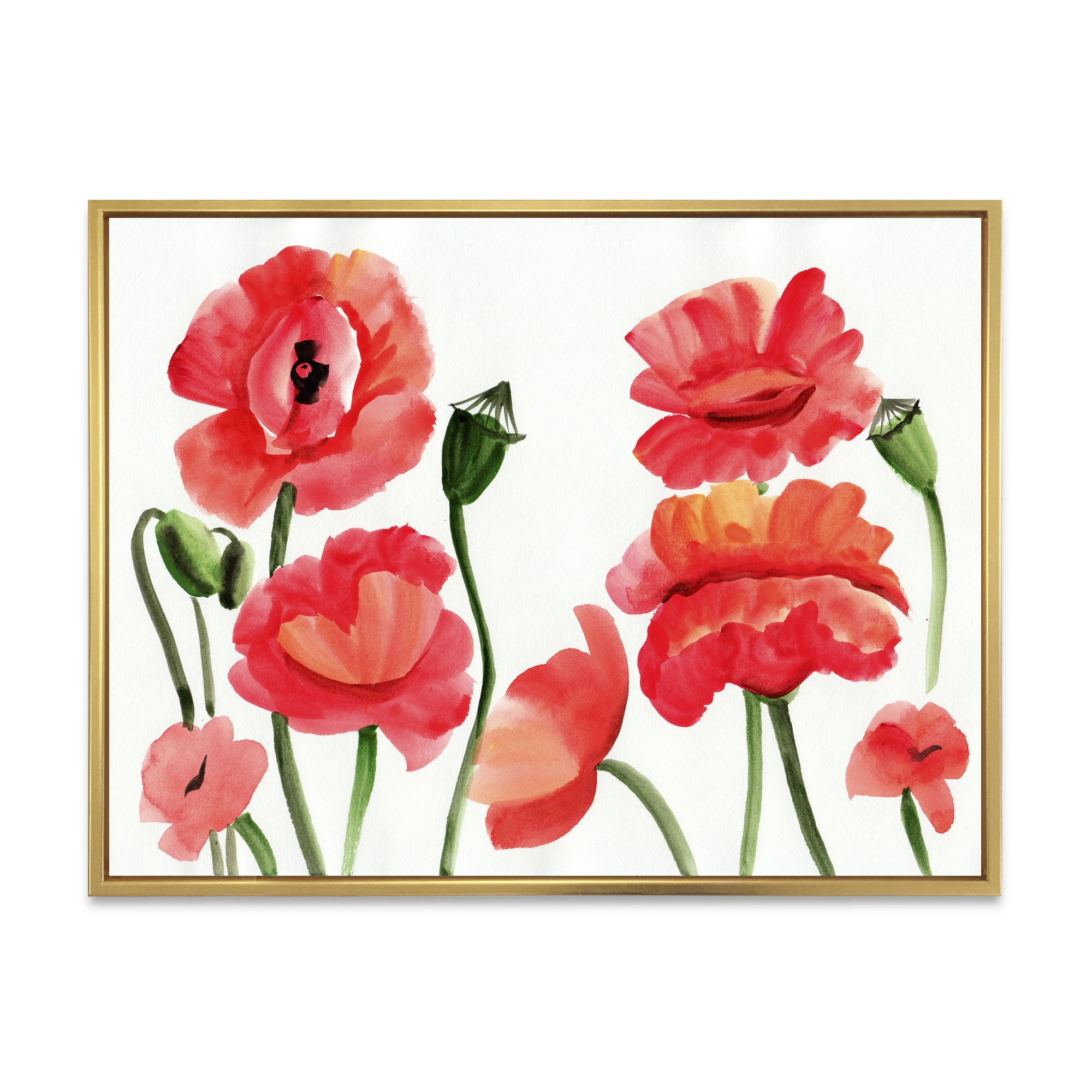 Designart 'Ancient Red Poppies I' Traditional Framed Canvas Wall Art Print