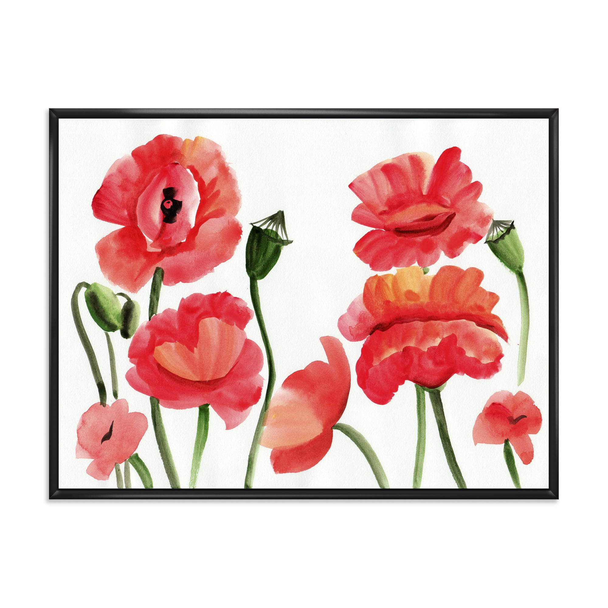 Designart 'Ancient Red Poppies I' Traditional Framed Canvas Wall Art Print