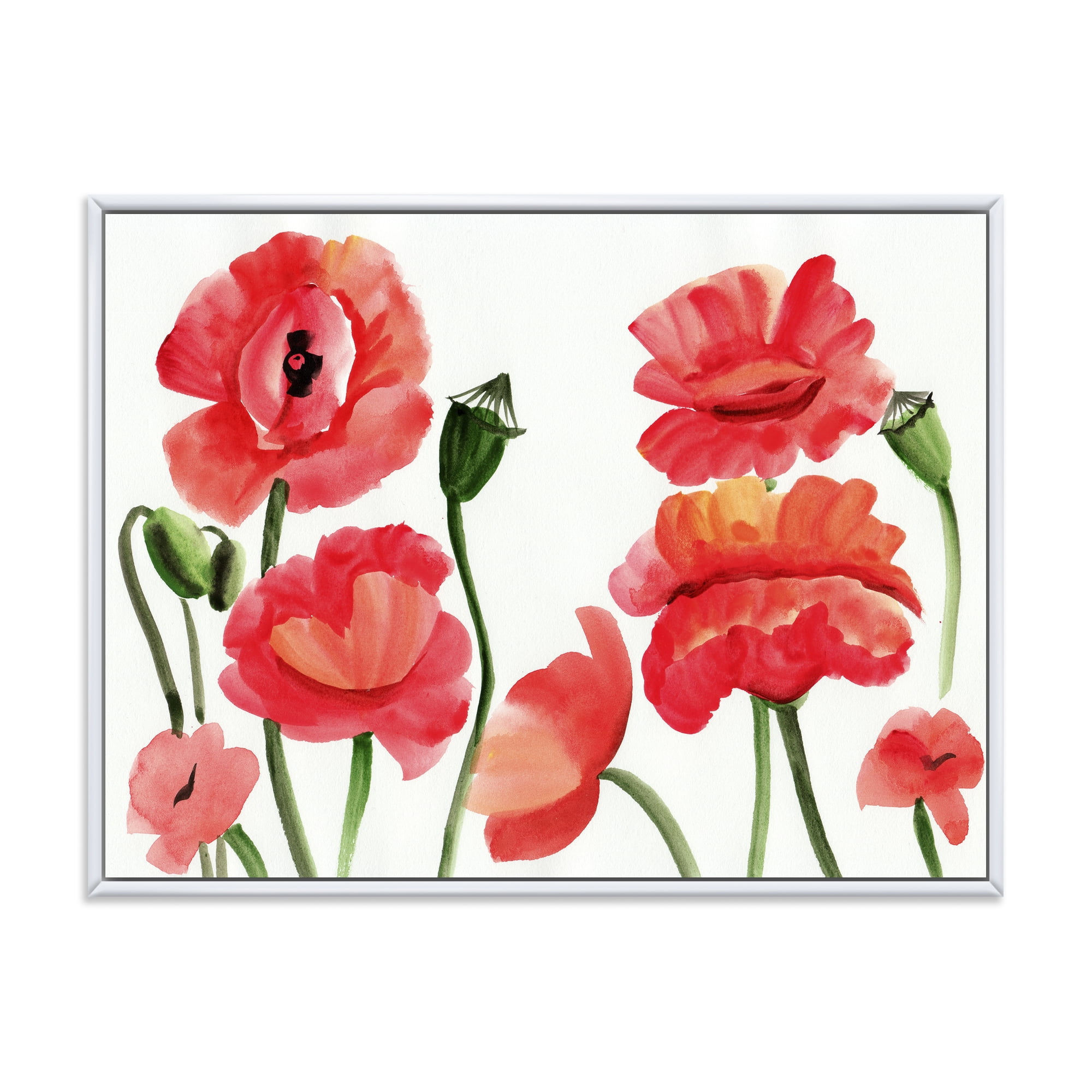 Designart 'Ancient Red Poppies I' Traditional Framed Canvas Wall Art Print