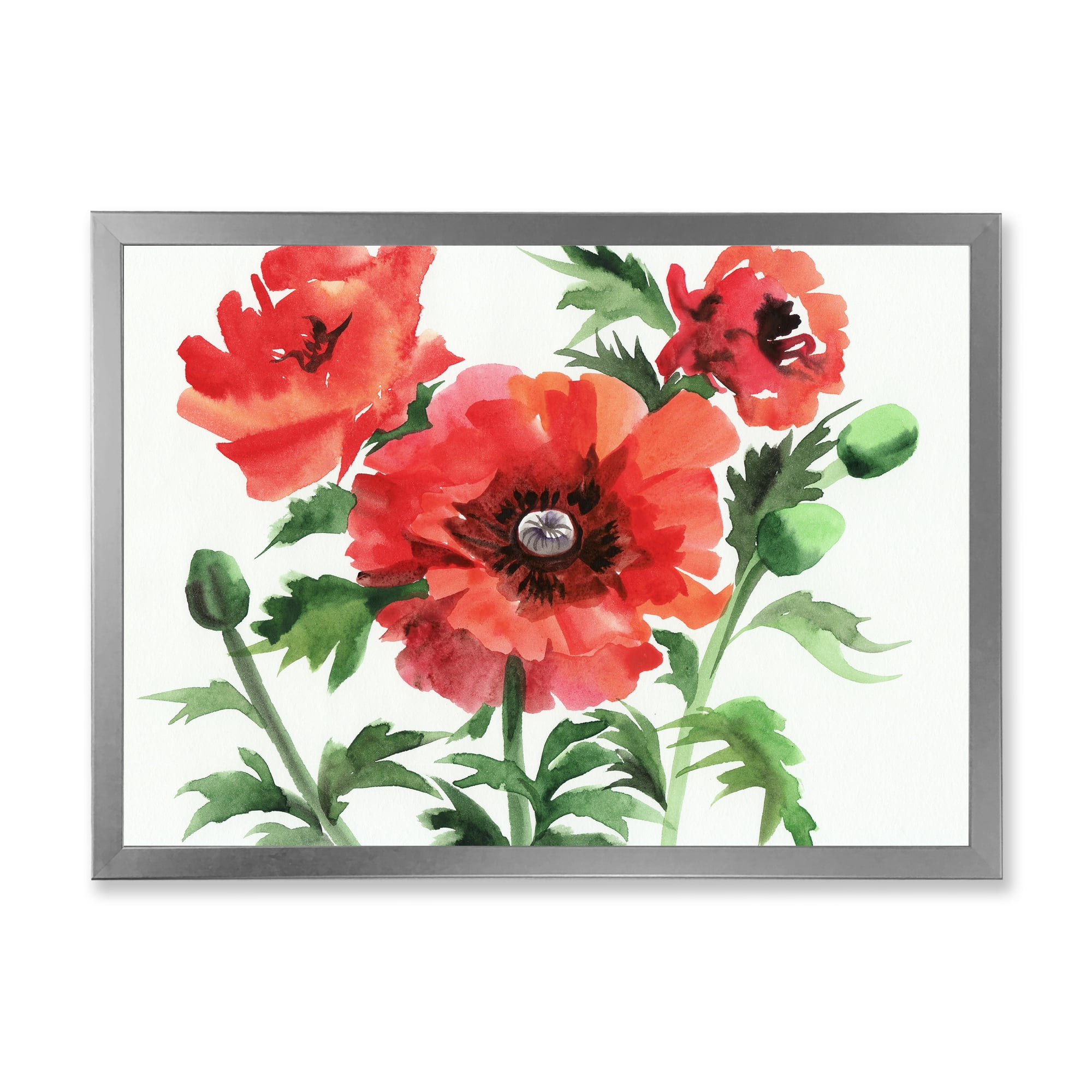 Designart 'Ancient Red Poppies II' Traditional Framed Art Print