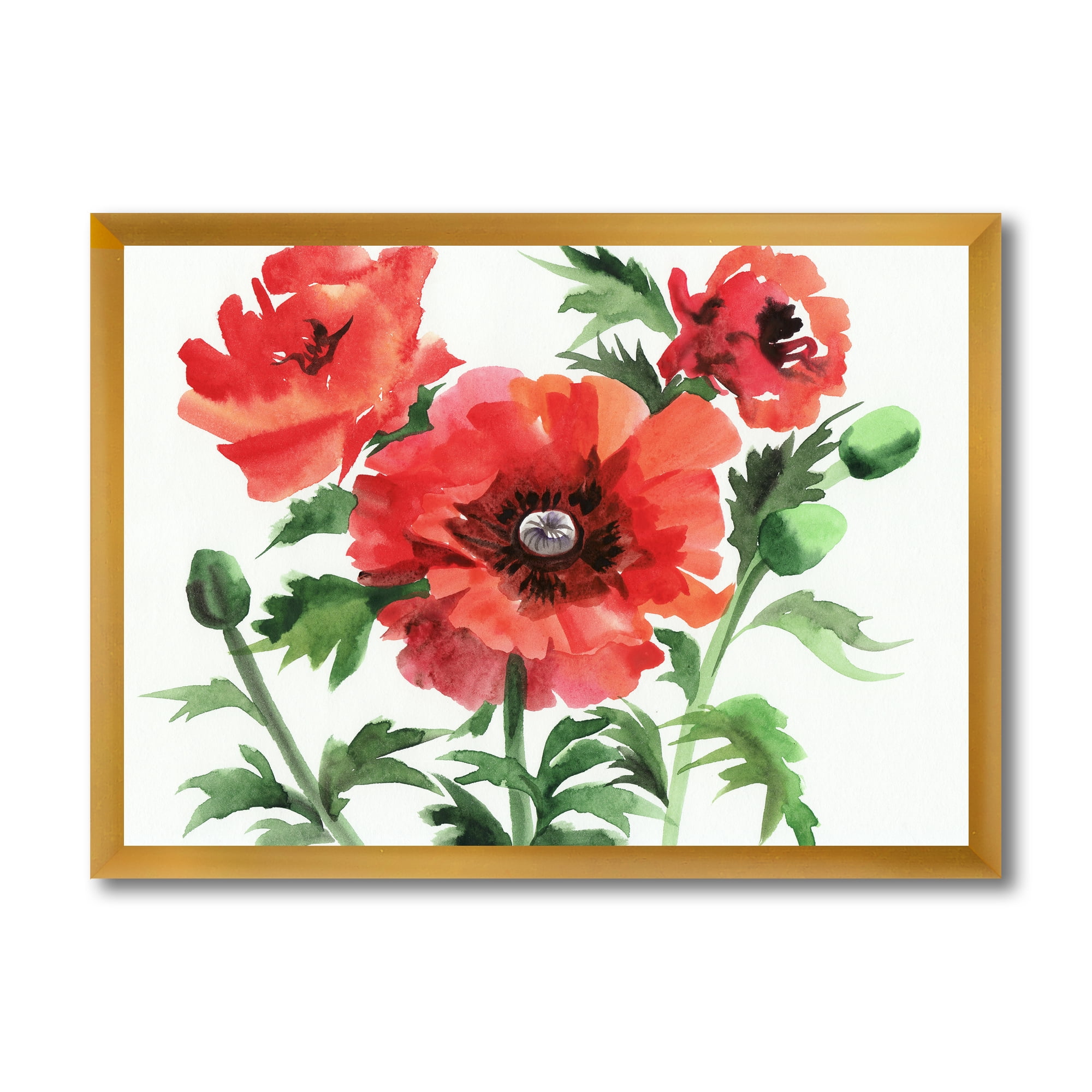 Designart 'Ancient Red Poppies II' Traditional Framed Art Print